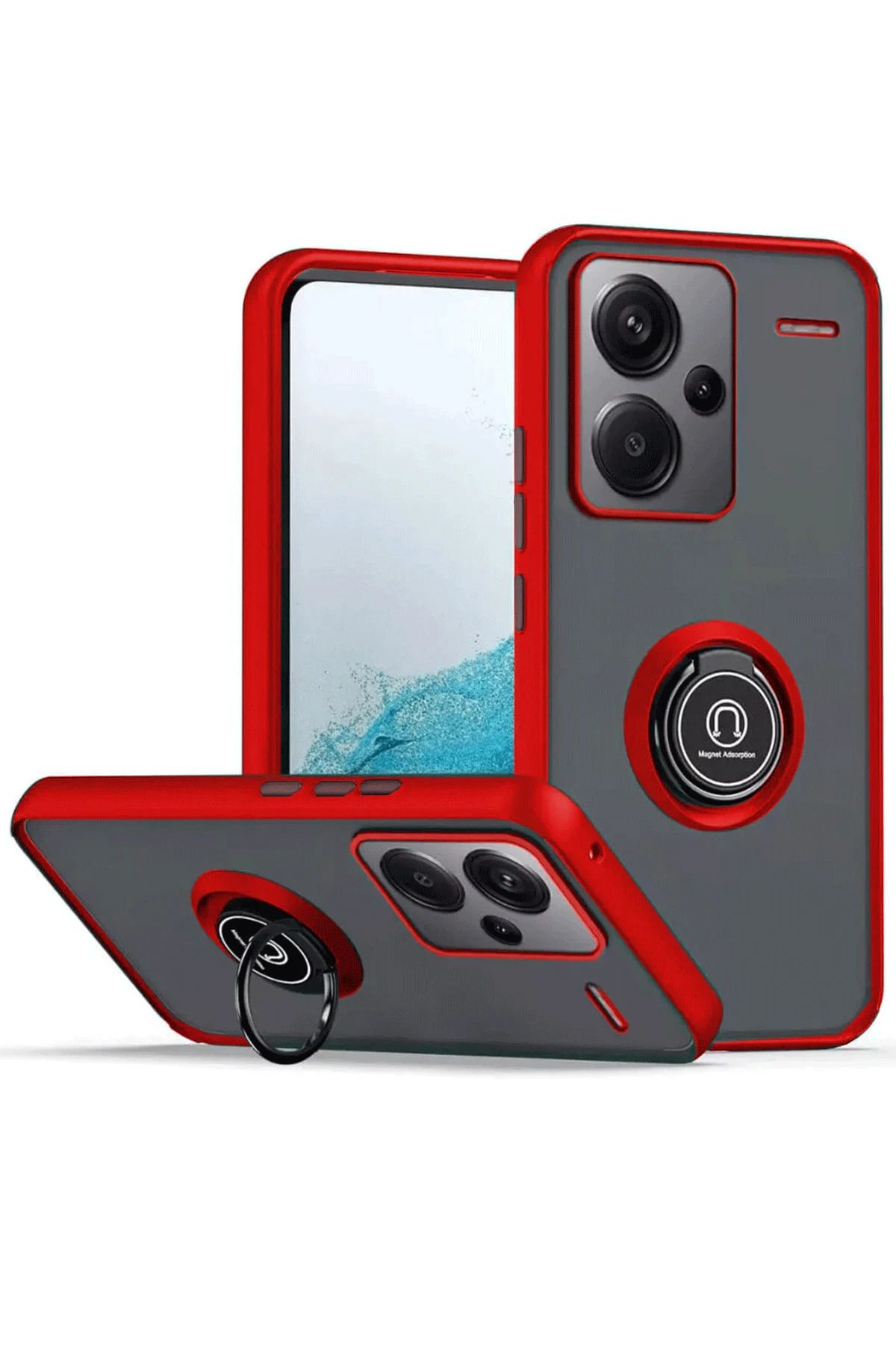 NewFace Xiaomi Redmi Note 13 Pro Plus Kılıf Montreal Yüzüklü Silikon Kapak - Kırmızı MRAYD