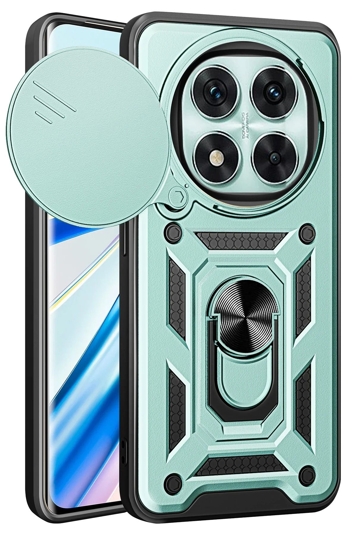 NewFace Xiaomi Redmi Note 14 Pro 5G Kılıf Pars Lens Yüzüklü Silikon - Yeşil MRAYD