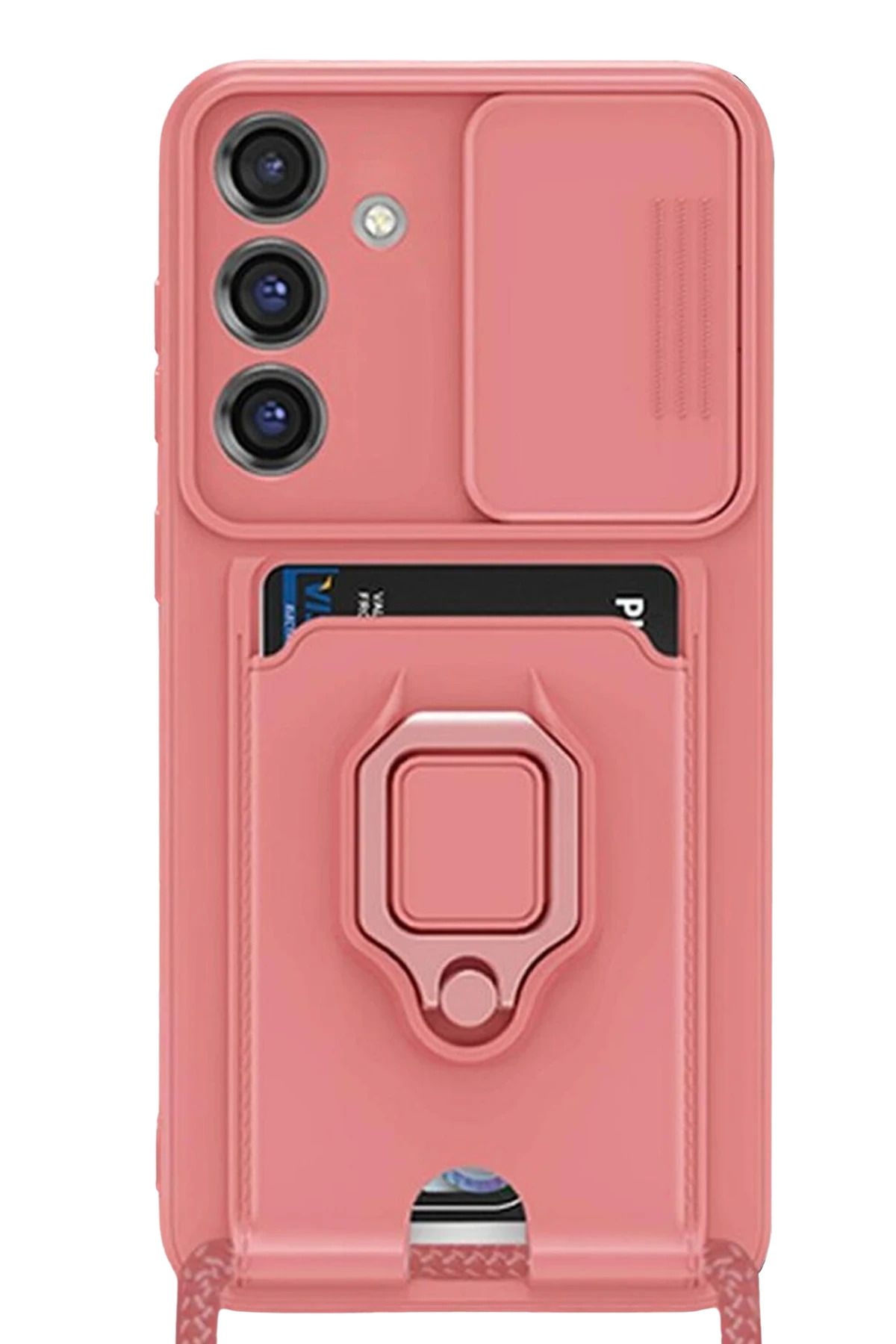 NewFace Samsung Galaxy S25 Plus Kılıf Zuma Kartvizitli Yüzüklü Silikon - Pembe MRAYD