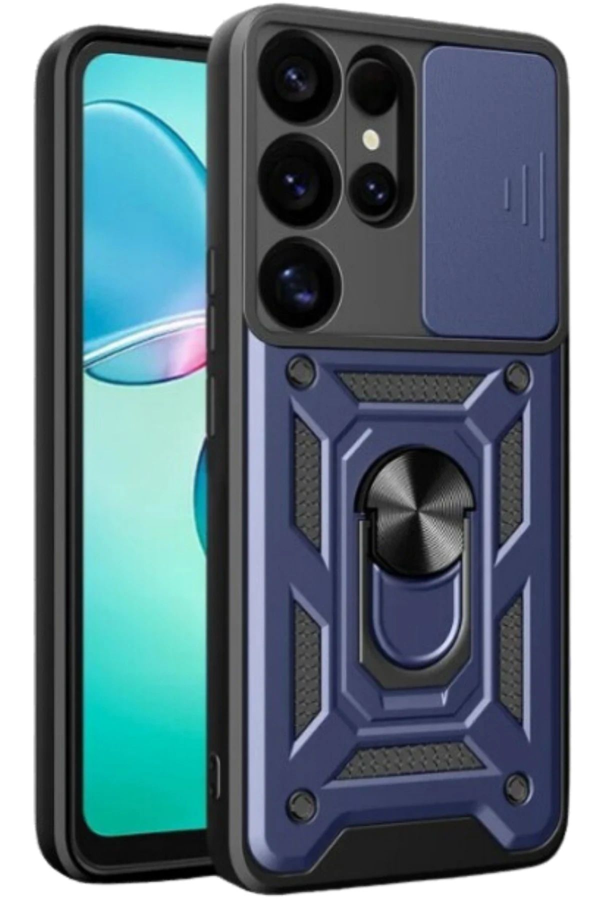 NewFace Samsung Galaxy S25 Ultra Kılıf Pars Lens Yüzüklü Silikon - Lacivert MRAYD