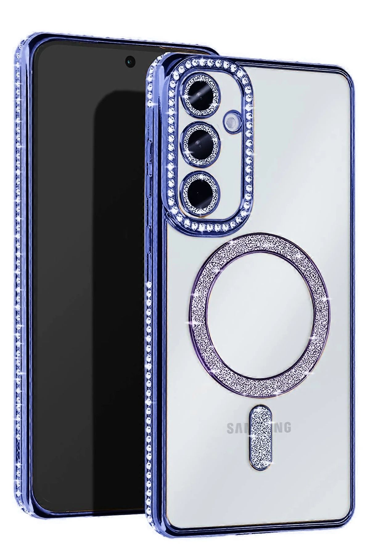 NewFace Samsung Galaxy S25 Kılıf Joke Simli Magneticsafe Kılıf - Mavi MRAYD