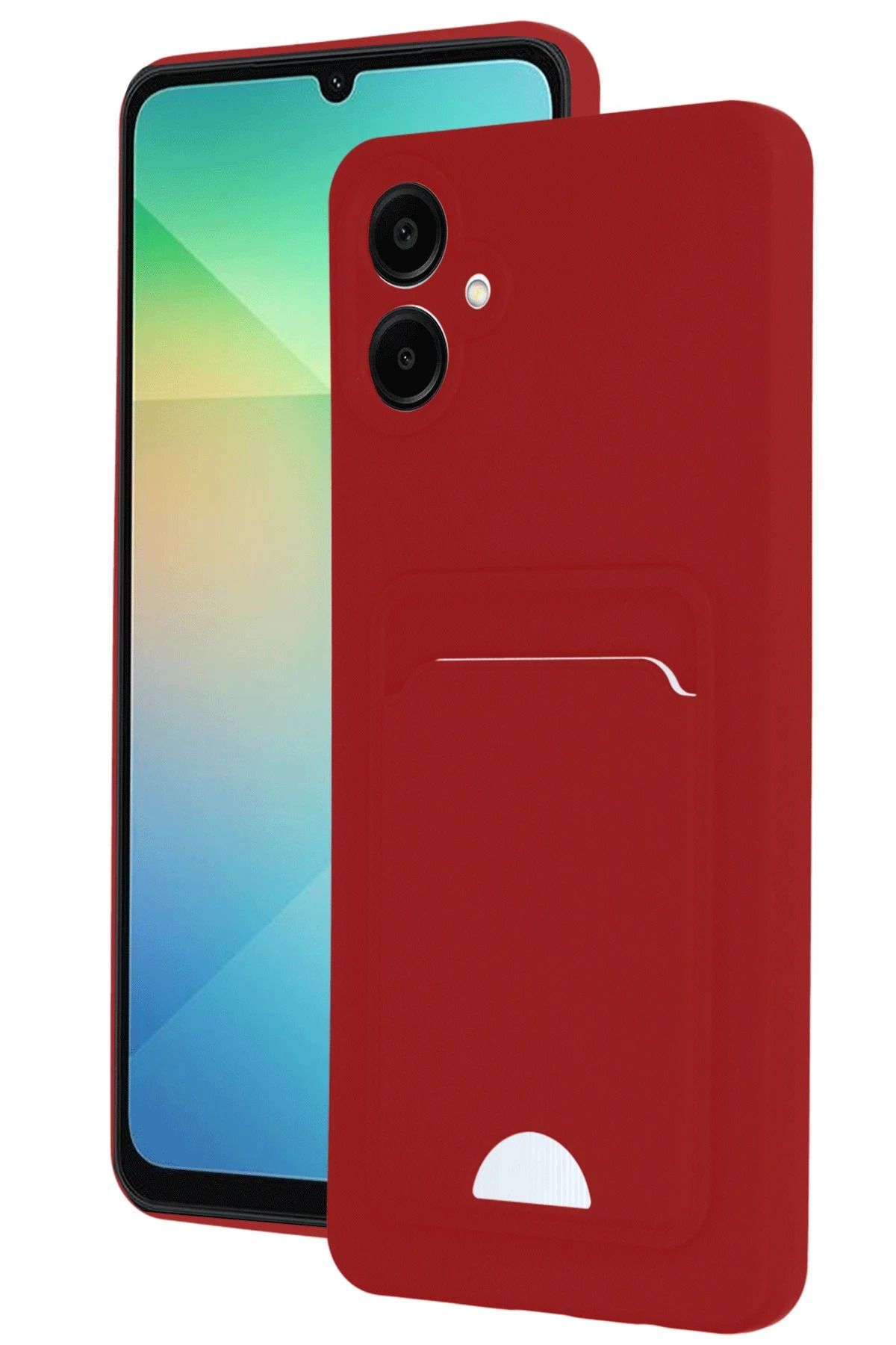 NewFace Samsung Galaxy A06 Kılıf Kelvin Kartvizitli Silikon - Kırmızı MRAYD