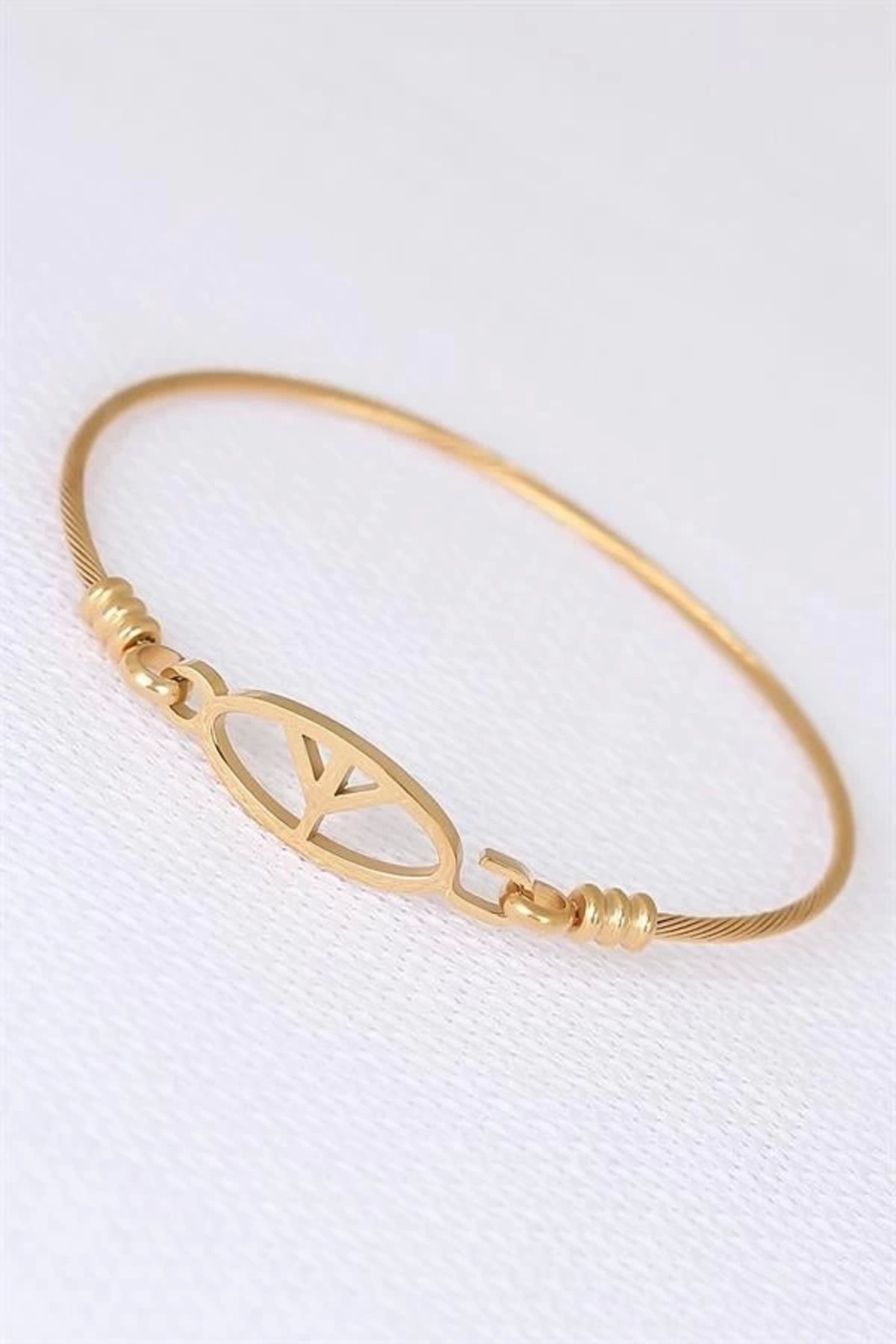Merev Gold Metal Çelik Figürlü Erkek Kelepçe Bileklik