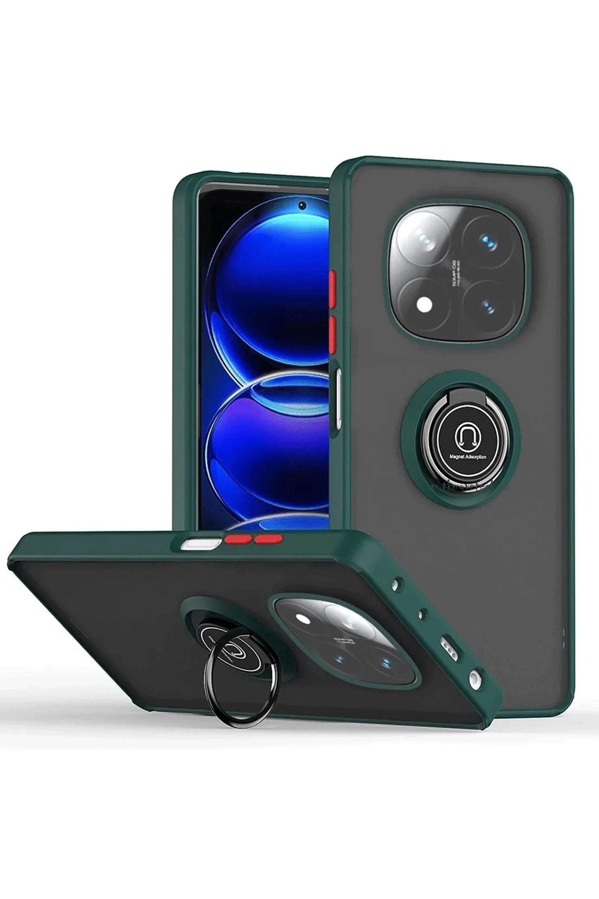 NewFace Xiaomi Redmi Note 14 Pro 4G Kılıf Montreal Yüzüklü Silikon Kapak - Yeşil MRAYD