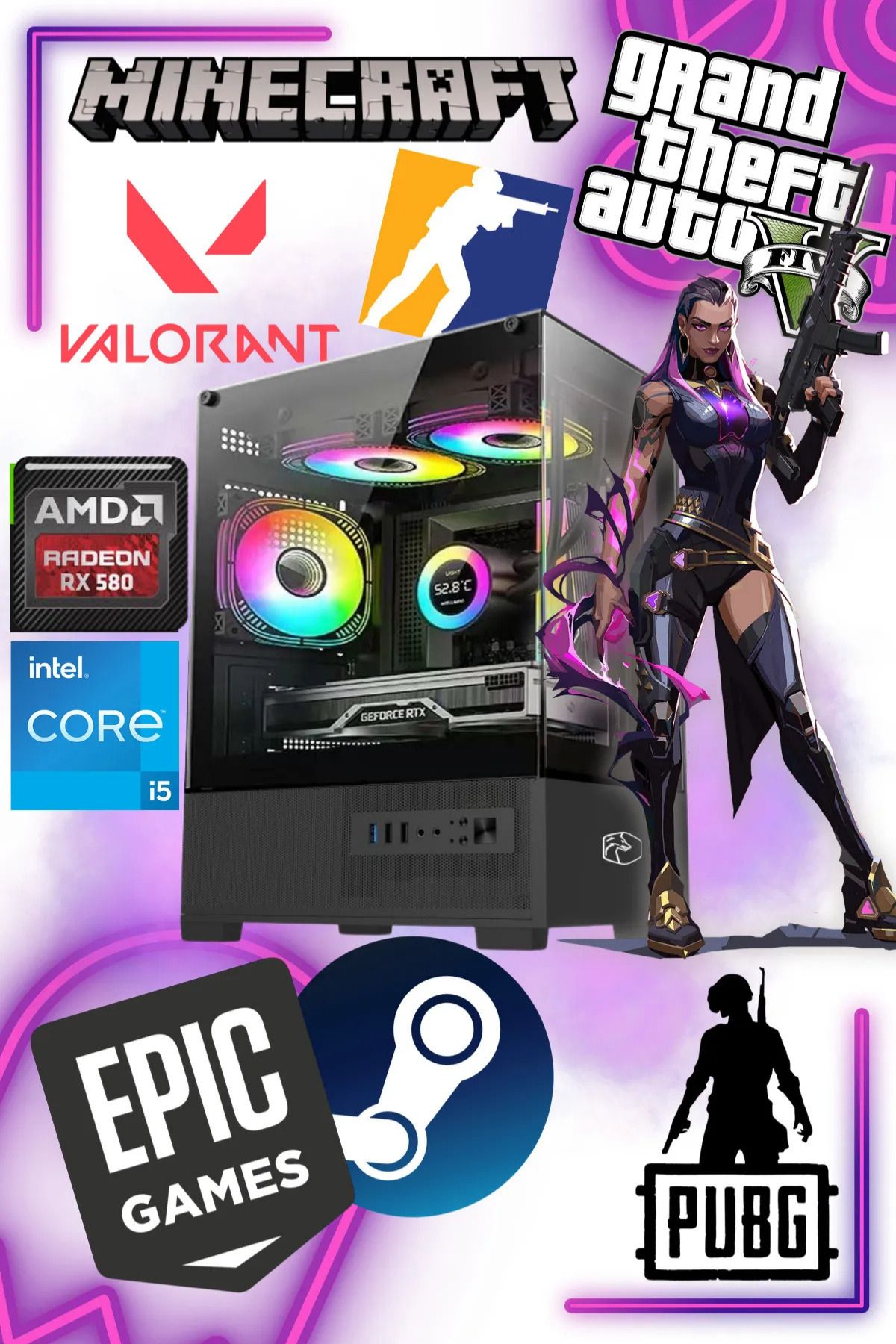 GAMİNGTECH INTEL İ5 6.NESİL - MSI GAMİNG X RX 570 4 GB Ekran kartı- 16GB DDR4 RAM - 512GB SSD - Oyuncu Sistemi