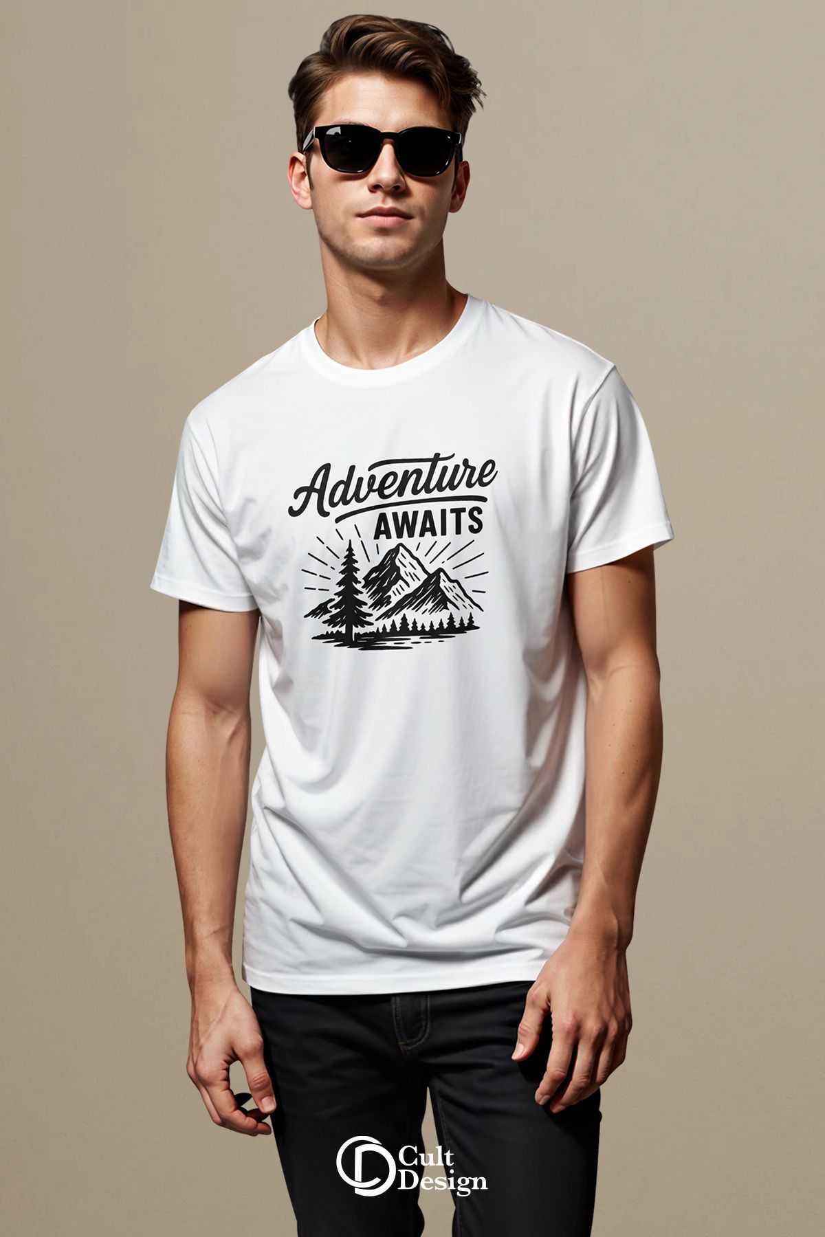 CULTDESİGN ADVANTURE YAZI DETAYLI UNİSEX Premium Baskılı Basic, Organik Pamuklu, Bisiklet Yaka T-Shirt