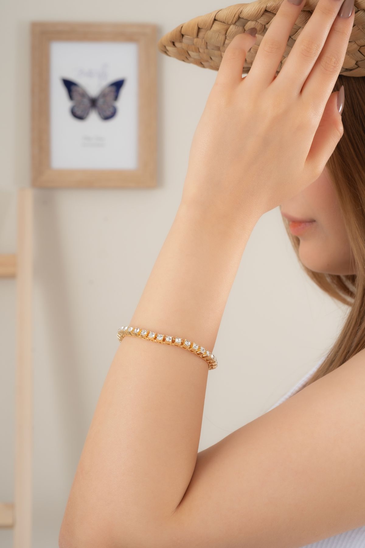 Finesa Jewelry Kadın Altın Sarısı Sıralı Taşlı Işıltılı Şık Bileklik