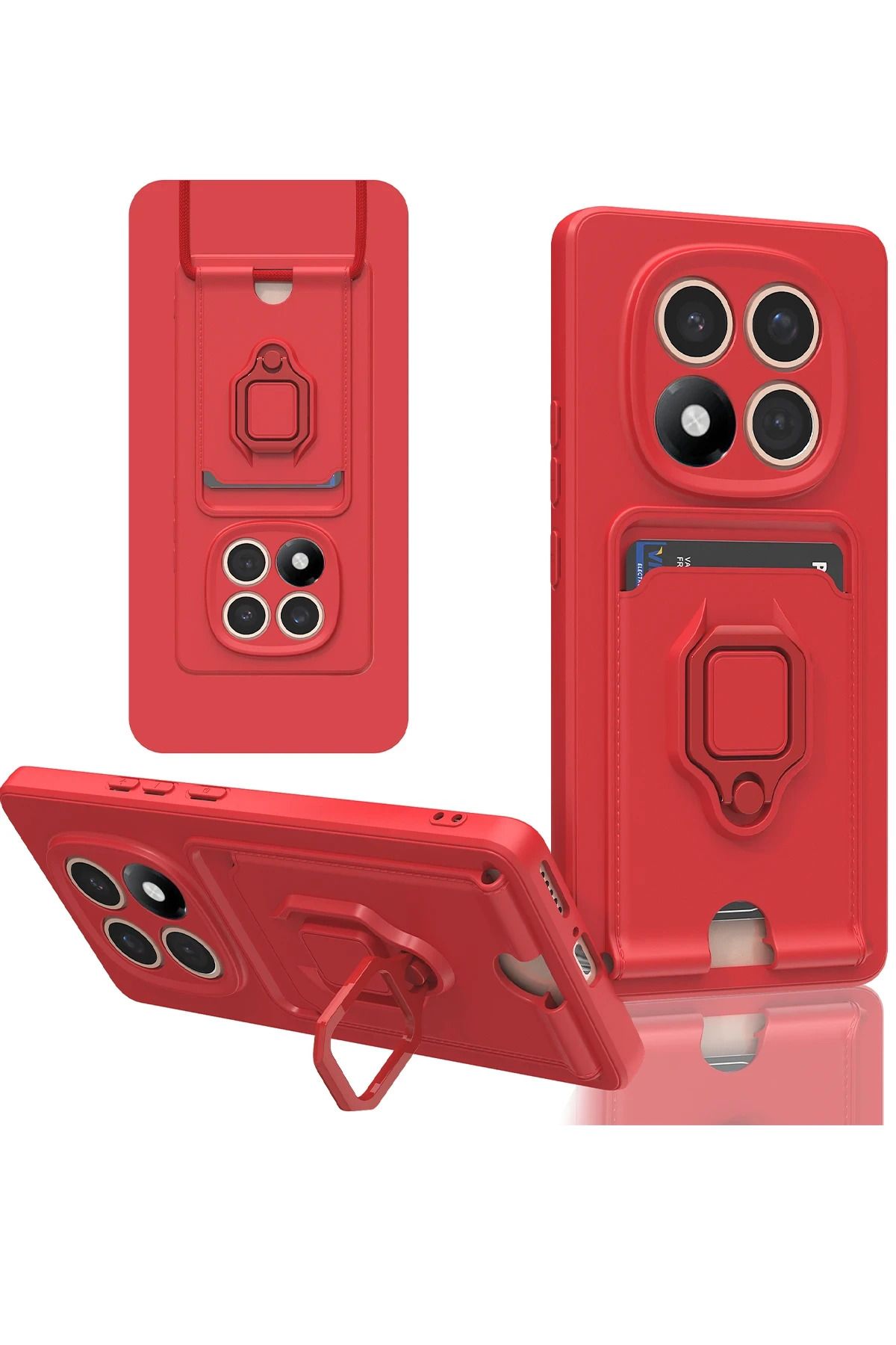 NewFace Xiaomi Redmi Note 14 Pro Plus Kılıf Zuma Kartvizitli Yüzüklü Silikon - Kırmızı GLSTD