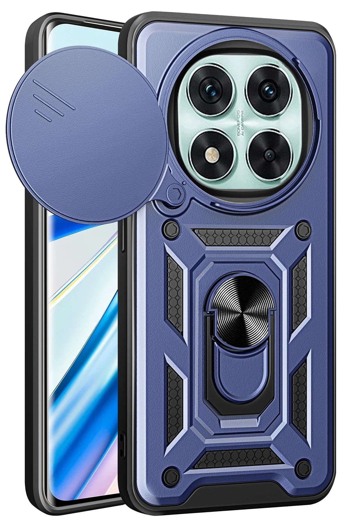 NewFace Xiaomi Redmi Note 14 Pro 5G Kılıf Pars Lens Yüzüklü Silikon - Lacivert MRAYD