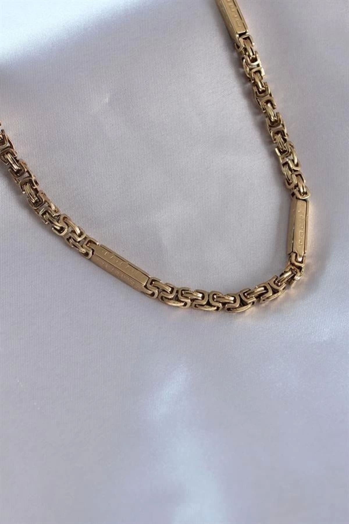 Merev 316L Çelik Gold renk Kral Zincir Renk İşleme Detay Erkek Kolye