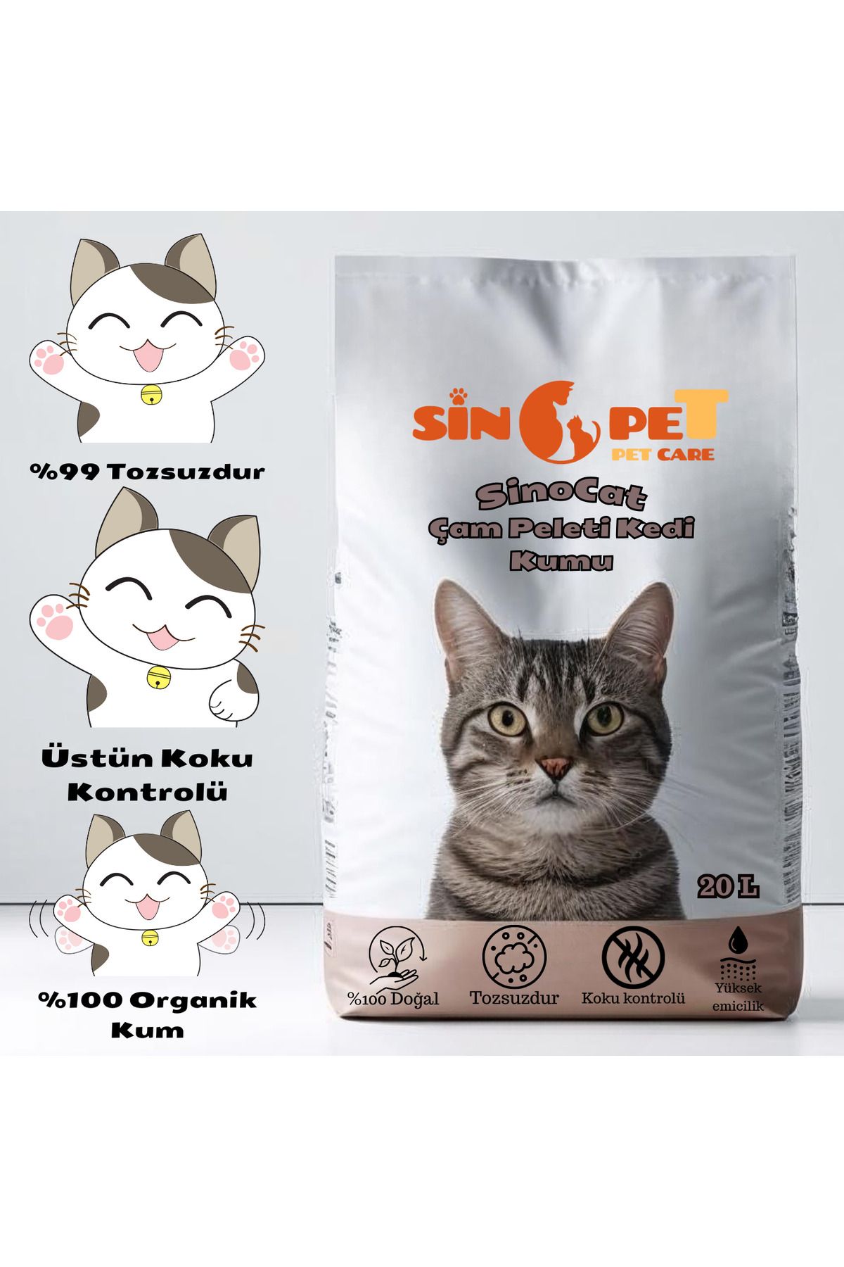 SinoCat %100 Doğal Çam Peleti Kedi Kumu 20 L