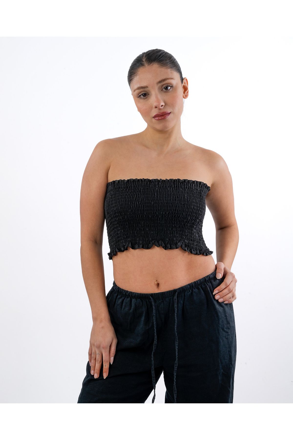 MODA Straplez vücudu saran crop