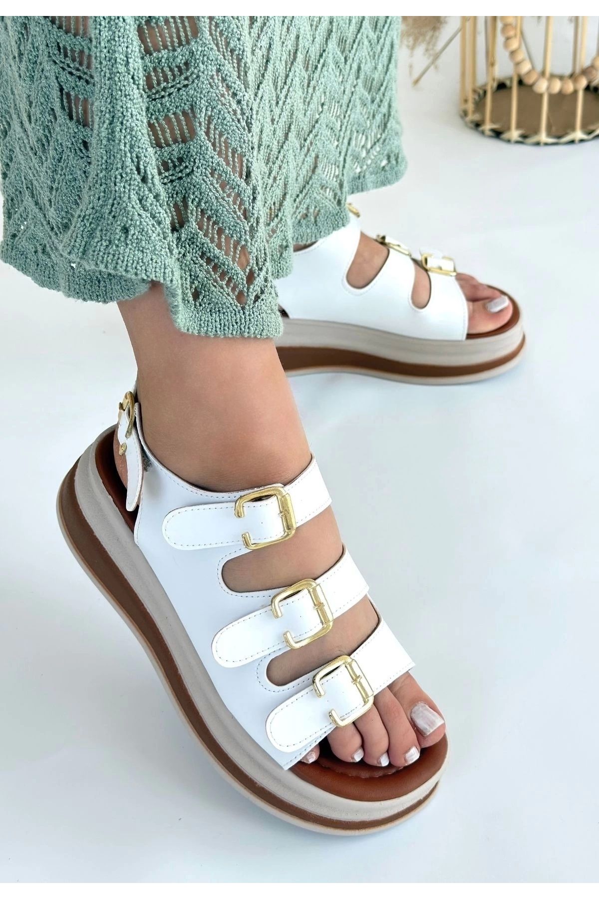 ufukmoda Jatay Beyaz Cilt Sandalet