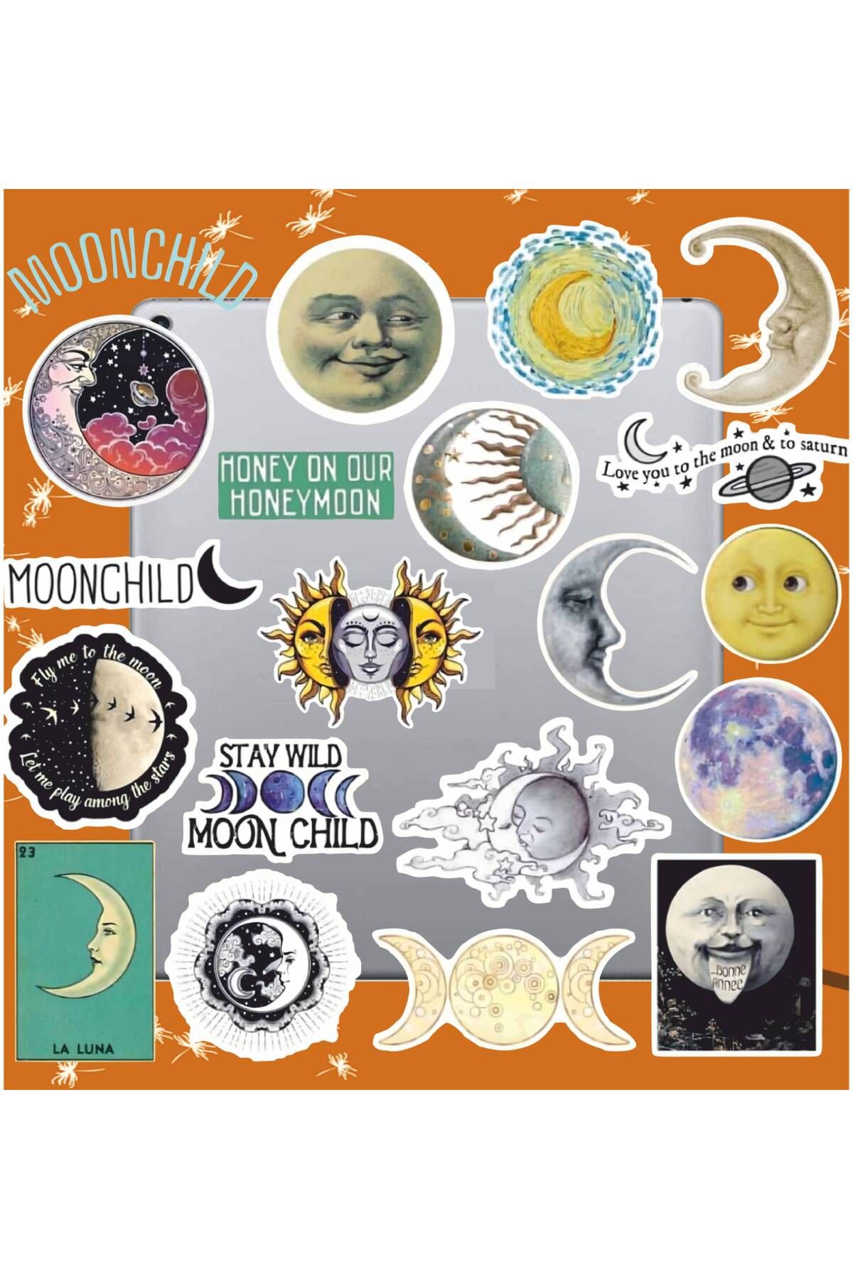 hediyenebak Moon Child Sticker Seti | Laptop Ajanda PC Tablet Telefon Defter Etiket Bullet Journal