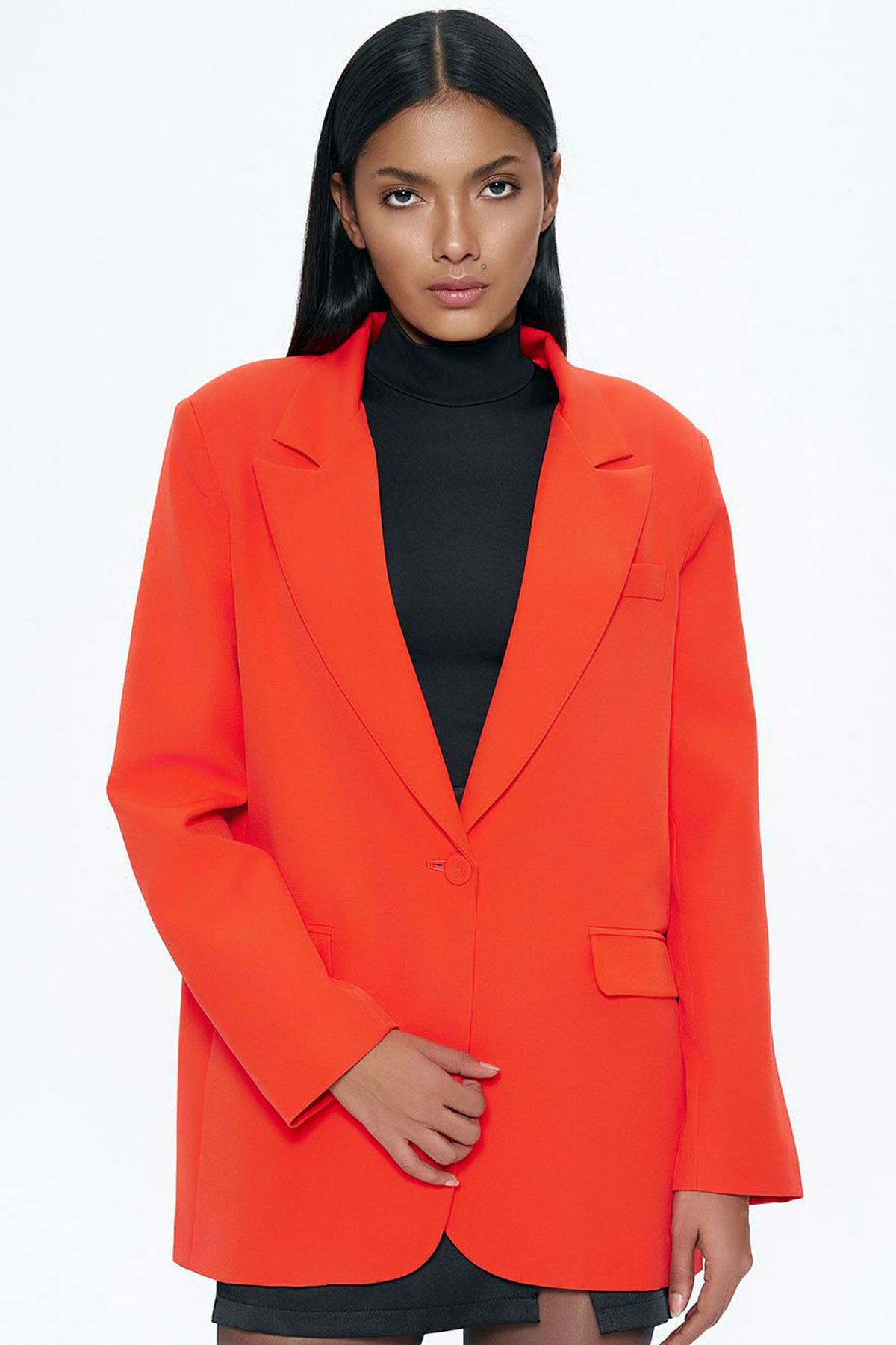 CoolLook Ceket Yaka Uzun Kollu Düğme Kapama Astarlı Rahat Kesim Vatkalı Günlük Likralı Blazer Ceket