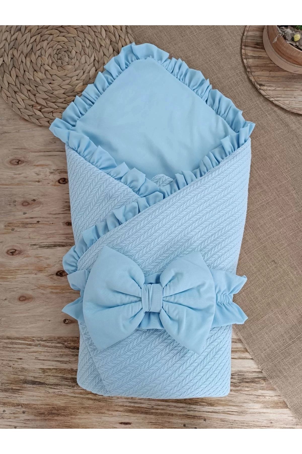 Moda Şahsenem Yenidoğan Tericotton Kumaş Multi Mevsimlik Bebek Battaniyesi Kundak Mavi
