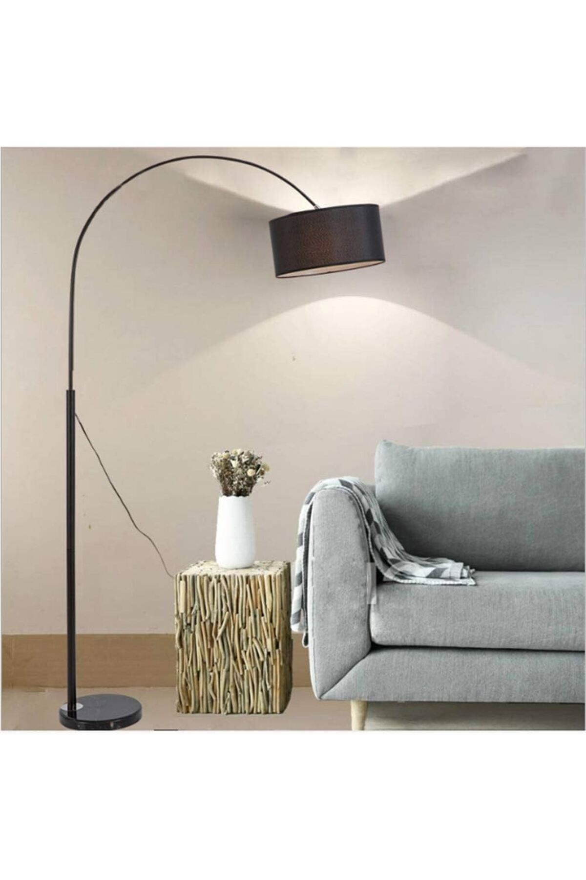 1st-Adjustable Height Arched Floor Lamp with Fabric Shade 4