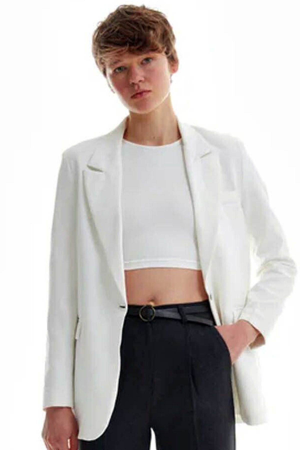 CoolLook Ceket Yaka Uzun Kollu Düğme Kapama Astarlı Rahat Kesim Vatkalı Günlük Likralı Blazer Ceket