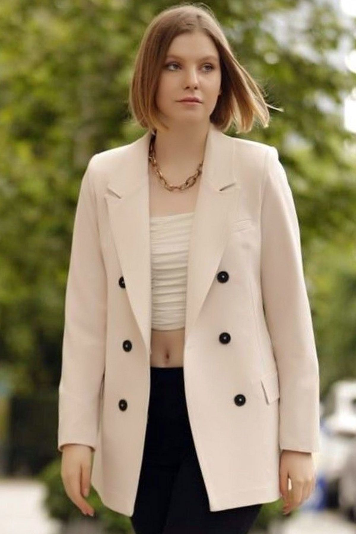 Ottawe Regular Fit Rahat Ceket Yakalı Uzun Kollu Çift Cepli Omzu Vatkalı Düğmeli Astarlı Tarz Casual Ceket