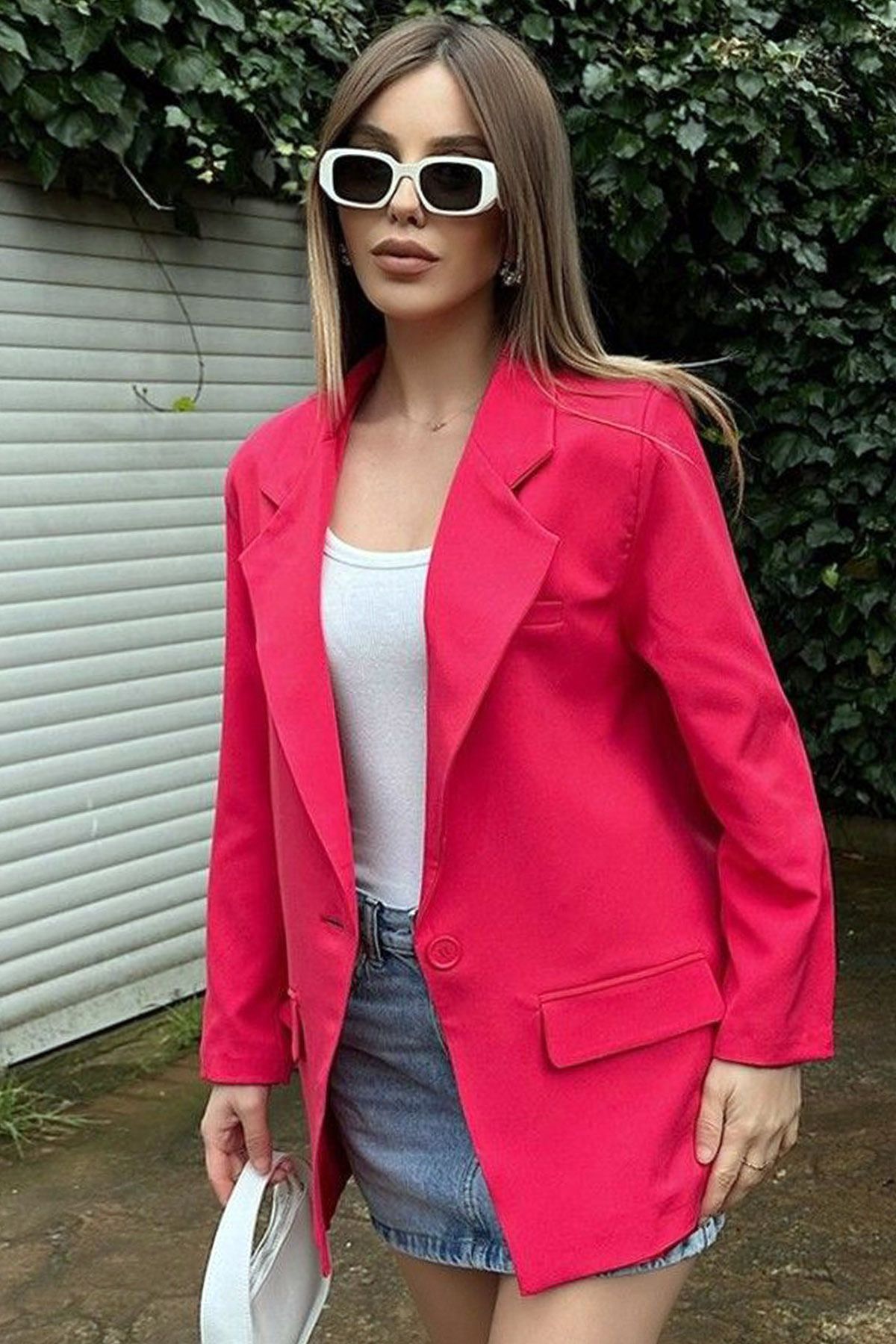 CoolLook Ceket Yaka Uzun Kollu Düğme Kapamalı Astarlı Kruvaze Kapama Uzun Kollu Vatkalı Günlük Blazer Ceket