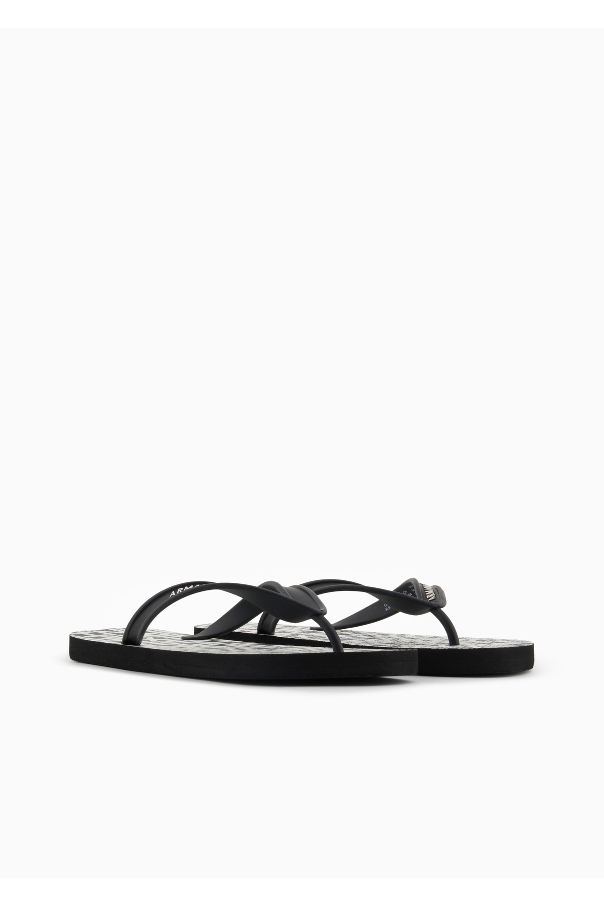 Armani Exchange-Unısex Flip Flops cu talpă plată și confortabilă cu logo-ul mărcii texturat negru și alb XUQ002 XV676-N814 2