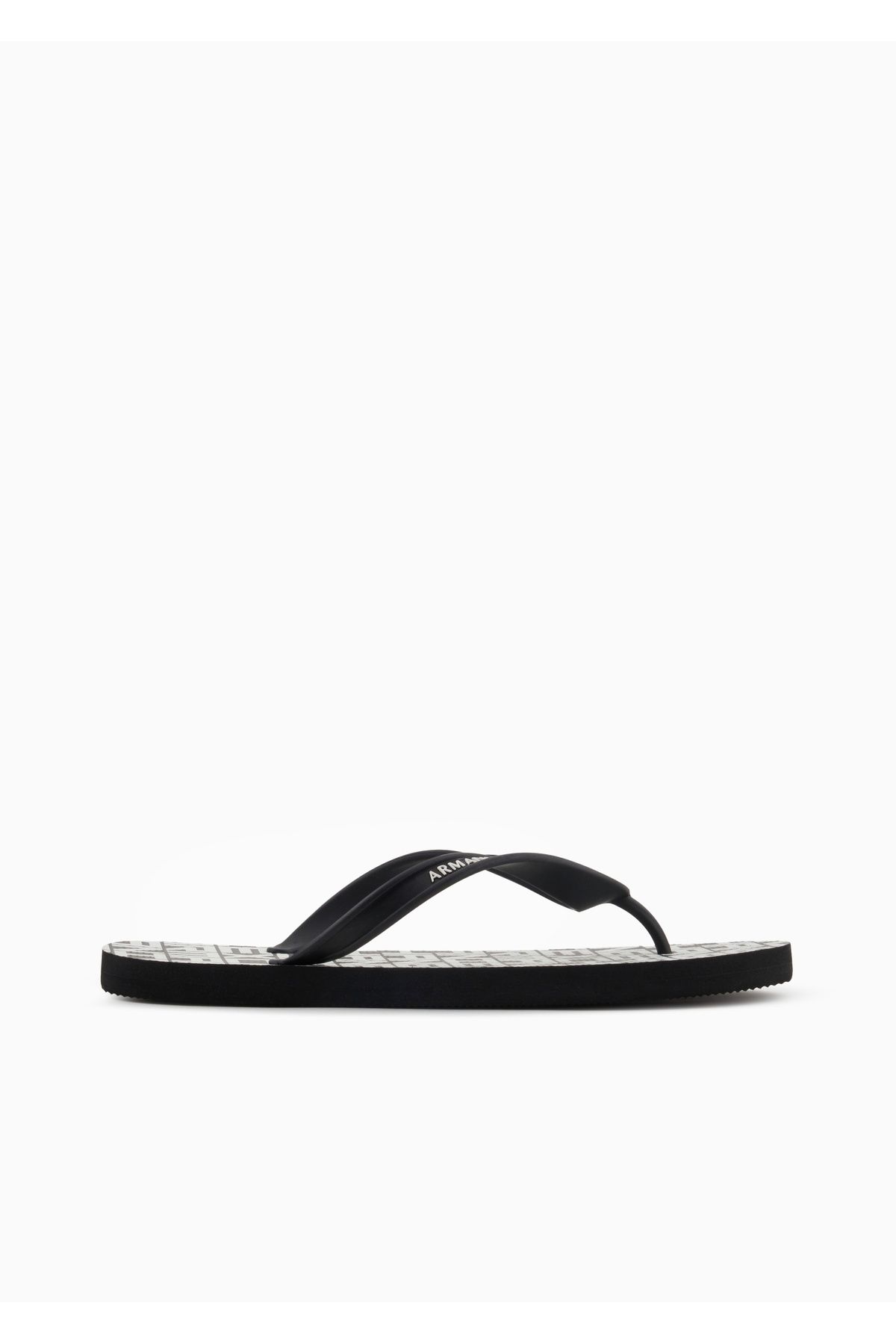 Armani Exchange Unısex Düz ve Rahat Taban Marka Logo Dokulu Parmak Arası Siyah-Beyaz Terlik XUQ002 XV676-N814