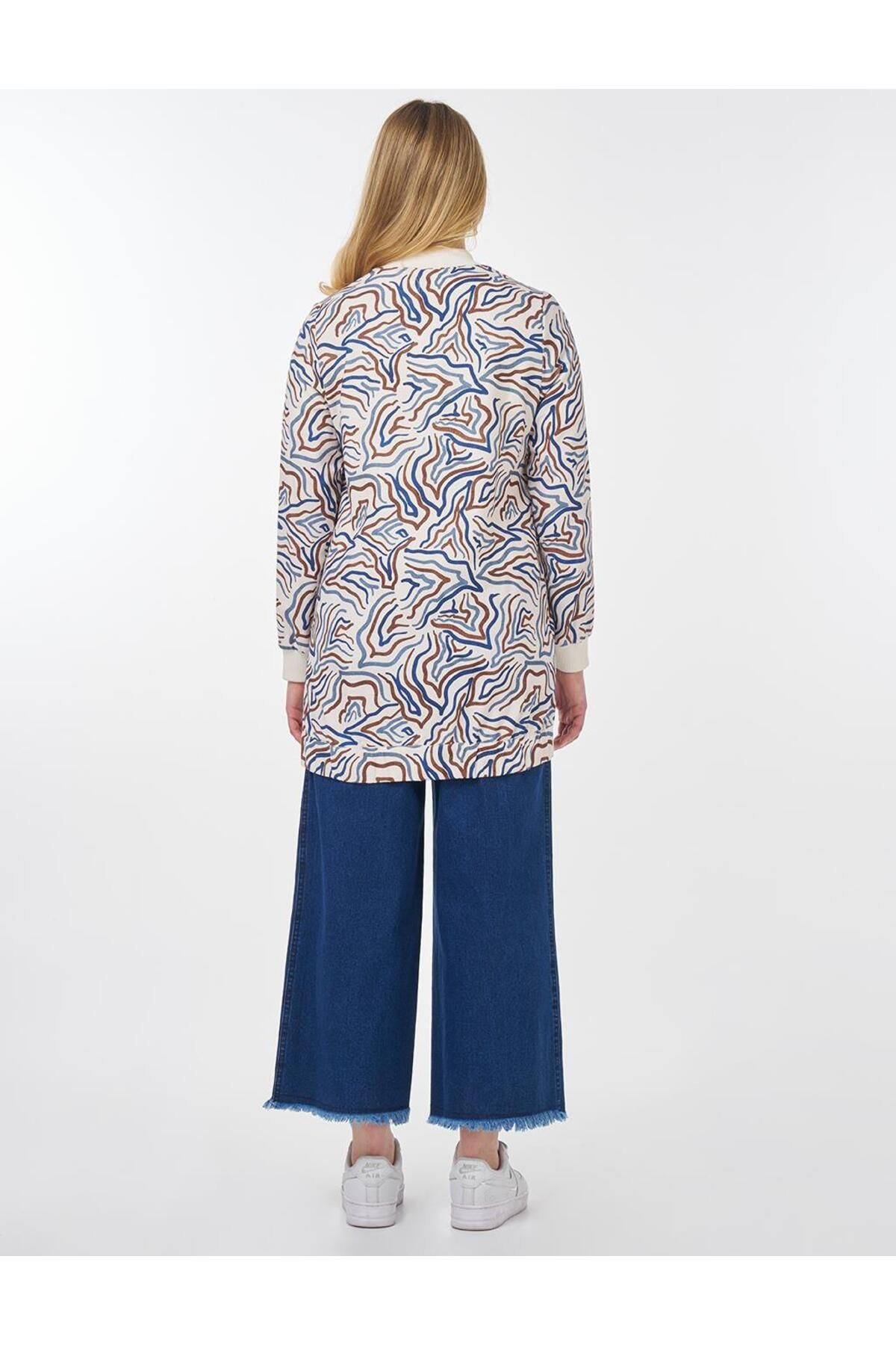 Kayra-Abstract Pattern College Collar Jacket Ecru 5