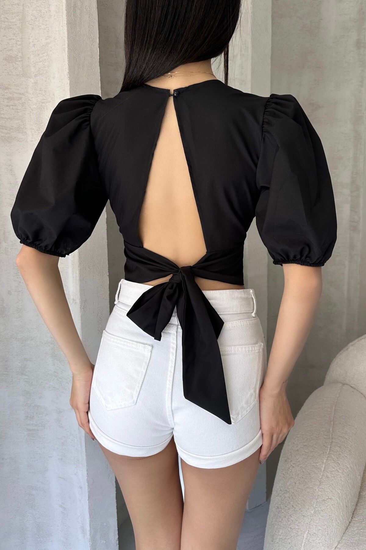 Caddebostan Moda Karpuz Kol Sırt Dekolteli Detaylı Poplin Kadın Bluz
