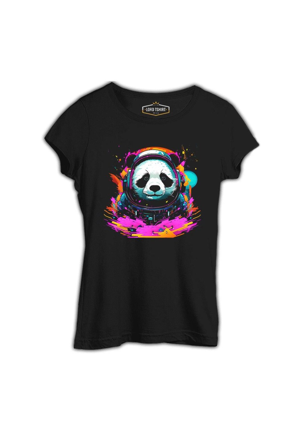 Lord T-Shirt Astronot Panda Siyah Tshirt