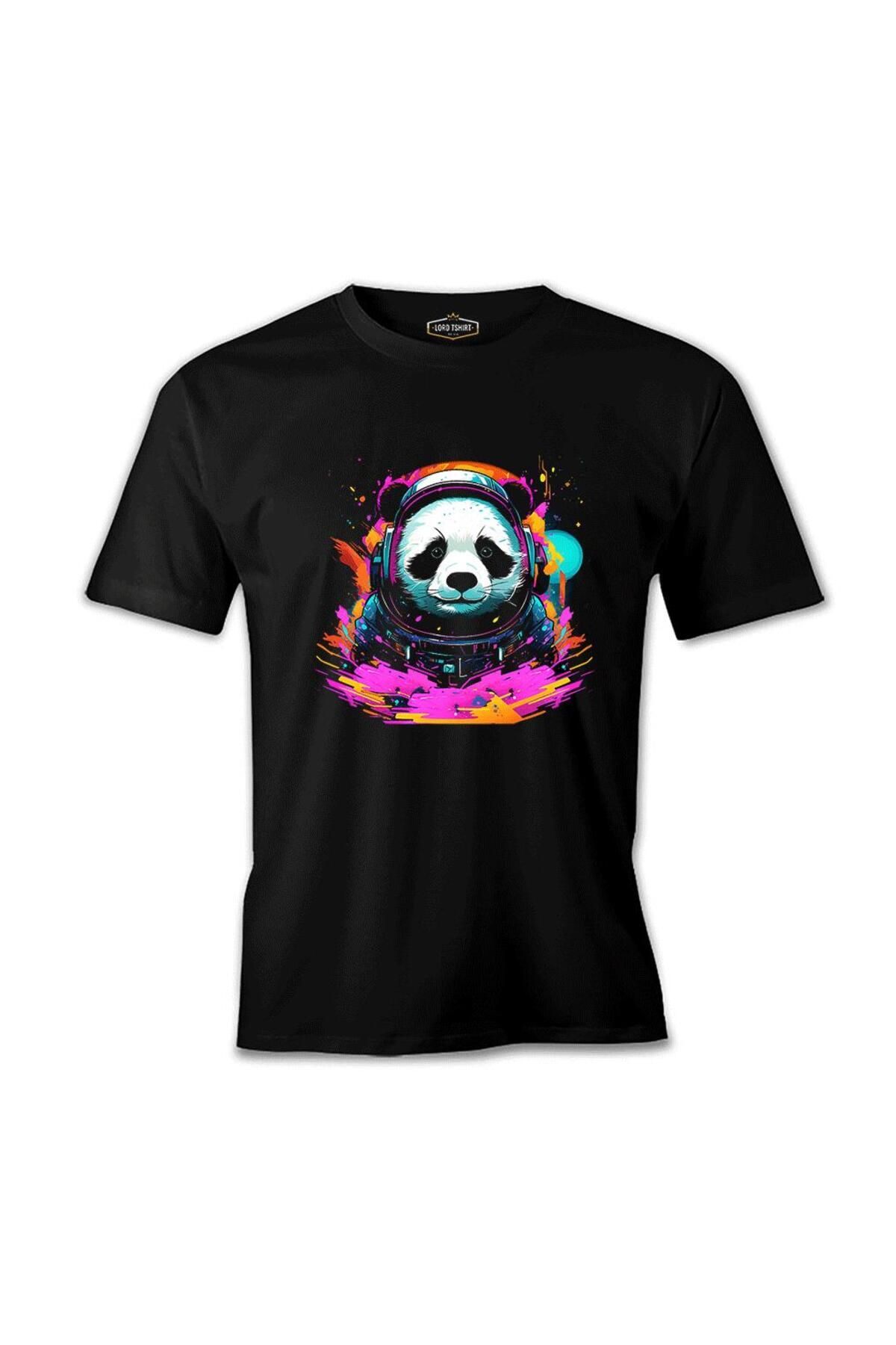 Lord T-Shirt Astronot Panda Siyah Erkek Tshirt