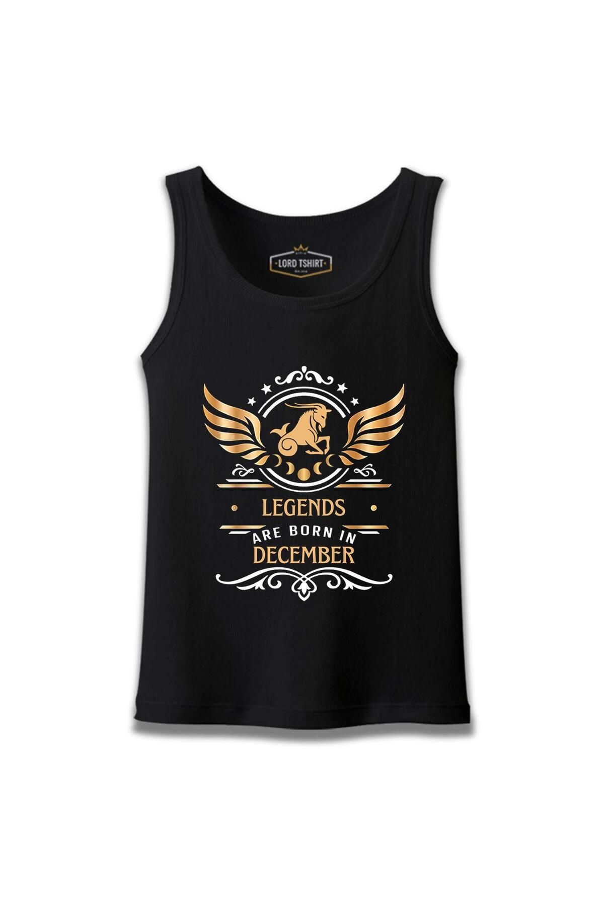 Lord T-Shirt Legends are Born in December - Capricorn Oğlak Burcu Siyah Erkek Atlet