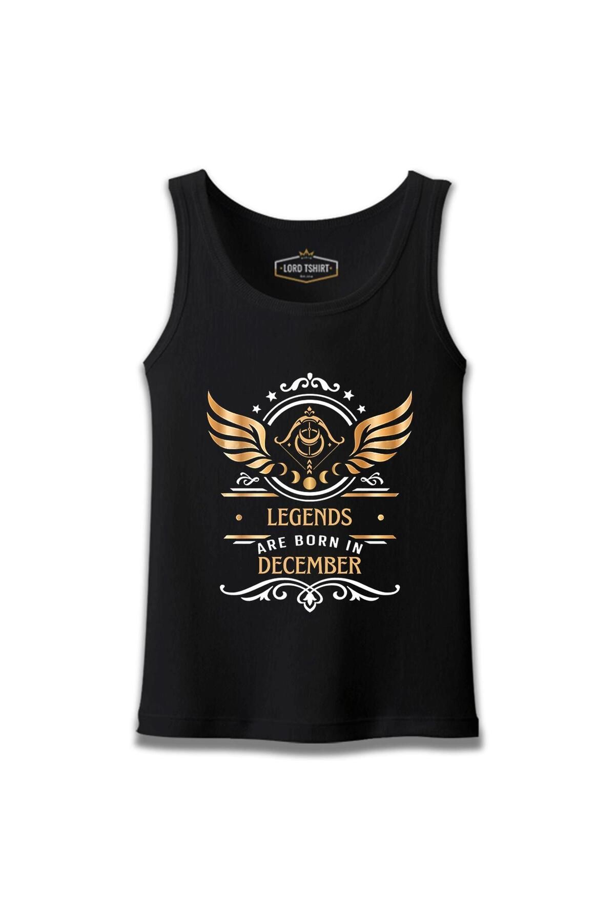 Lord T-Shirt Legends are Born in December - Sagittarius Yay Burcu Siyah Erkek Atlet