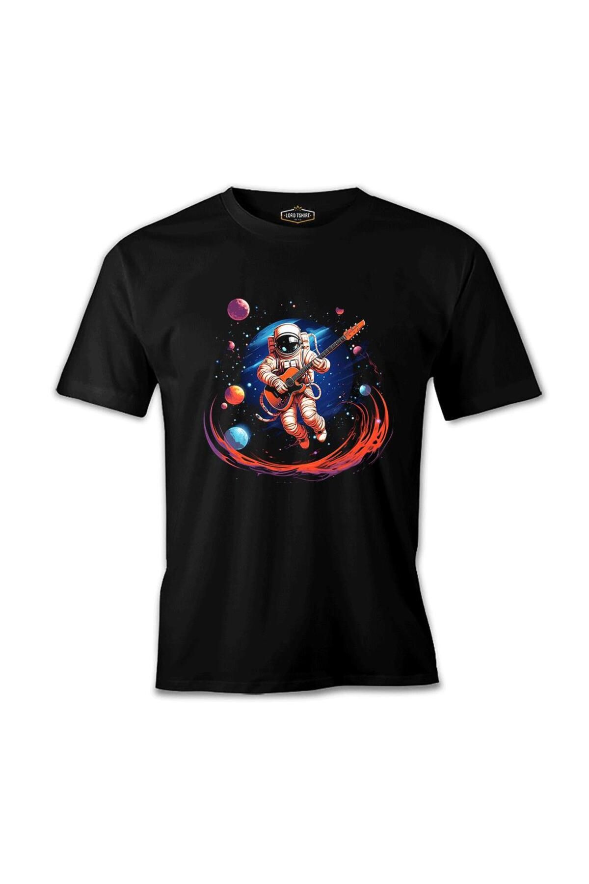 Lord T-Shirt Uzayda Gitar - Astronot Siyah Erkek Tshirt