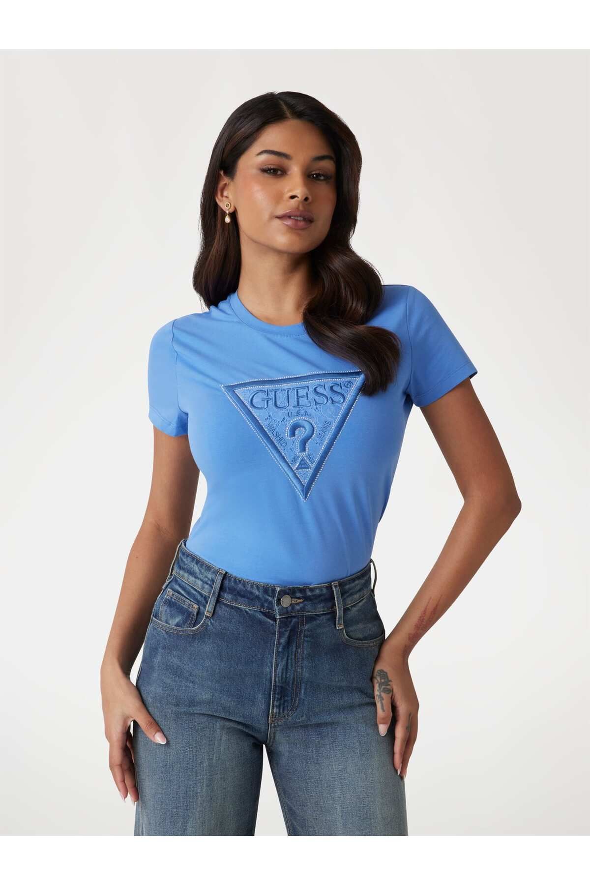 Guess Rhinestones Triangle Logo T-shirt