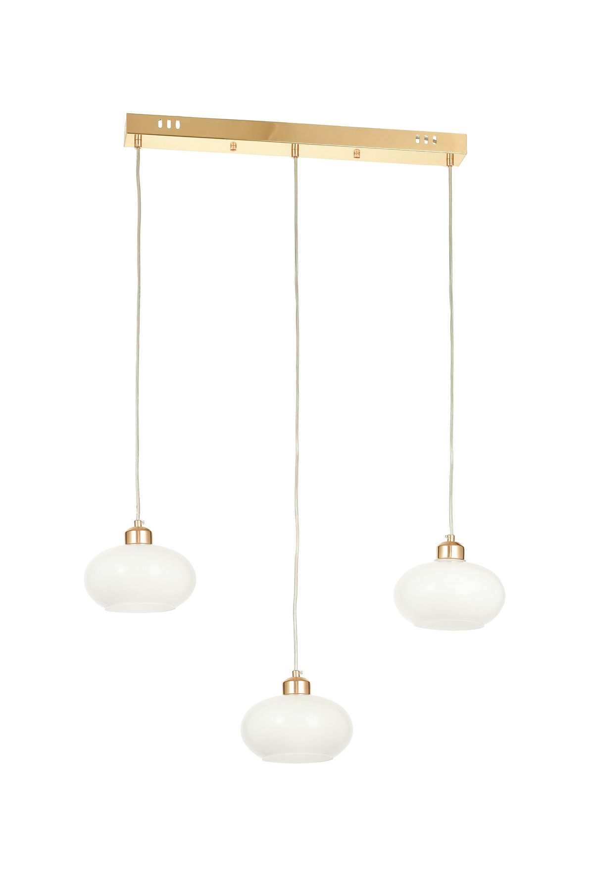 Avizemoda Vanna 3 lü Yemek Masası Üstü Beyaz Camlı Modern Sarkıt Avize - (Gold Kaplama)