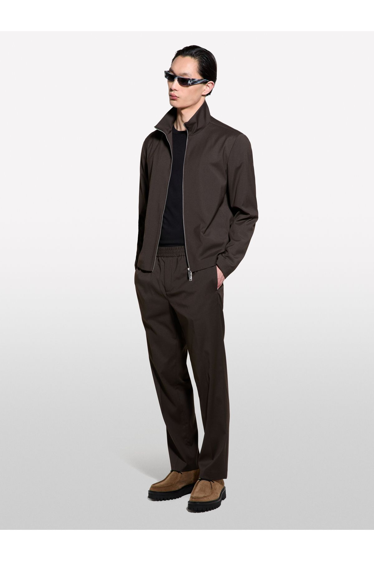 Sisley Erkek Koyu kahverengi Viskoz Karışımlı Fermuar Detaylı Regular Fit Jogger Pantolon