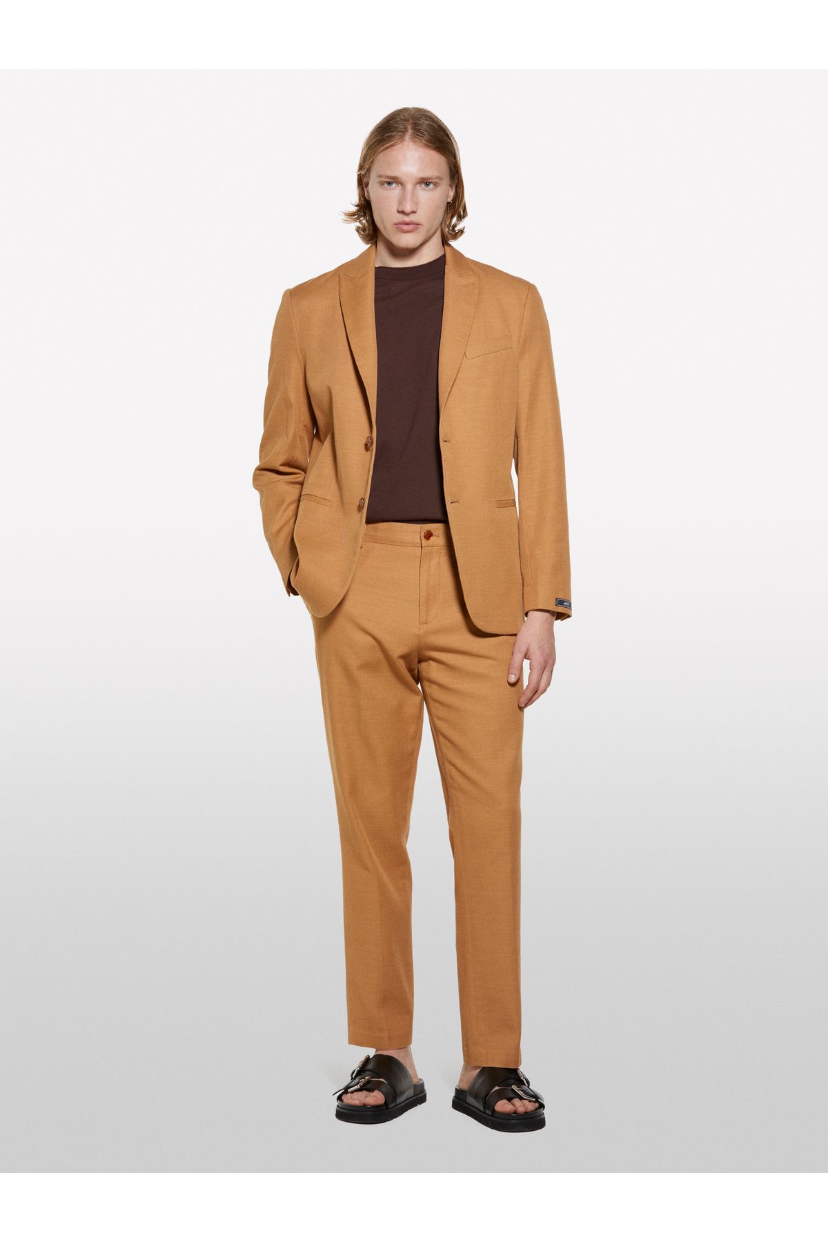 Sisley Erkek Taba %100 Pamuk Slim Comfort Fit Chino Pantolon