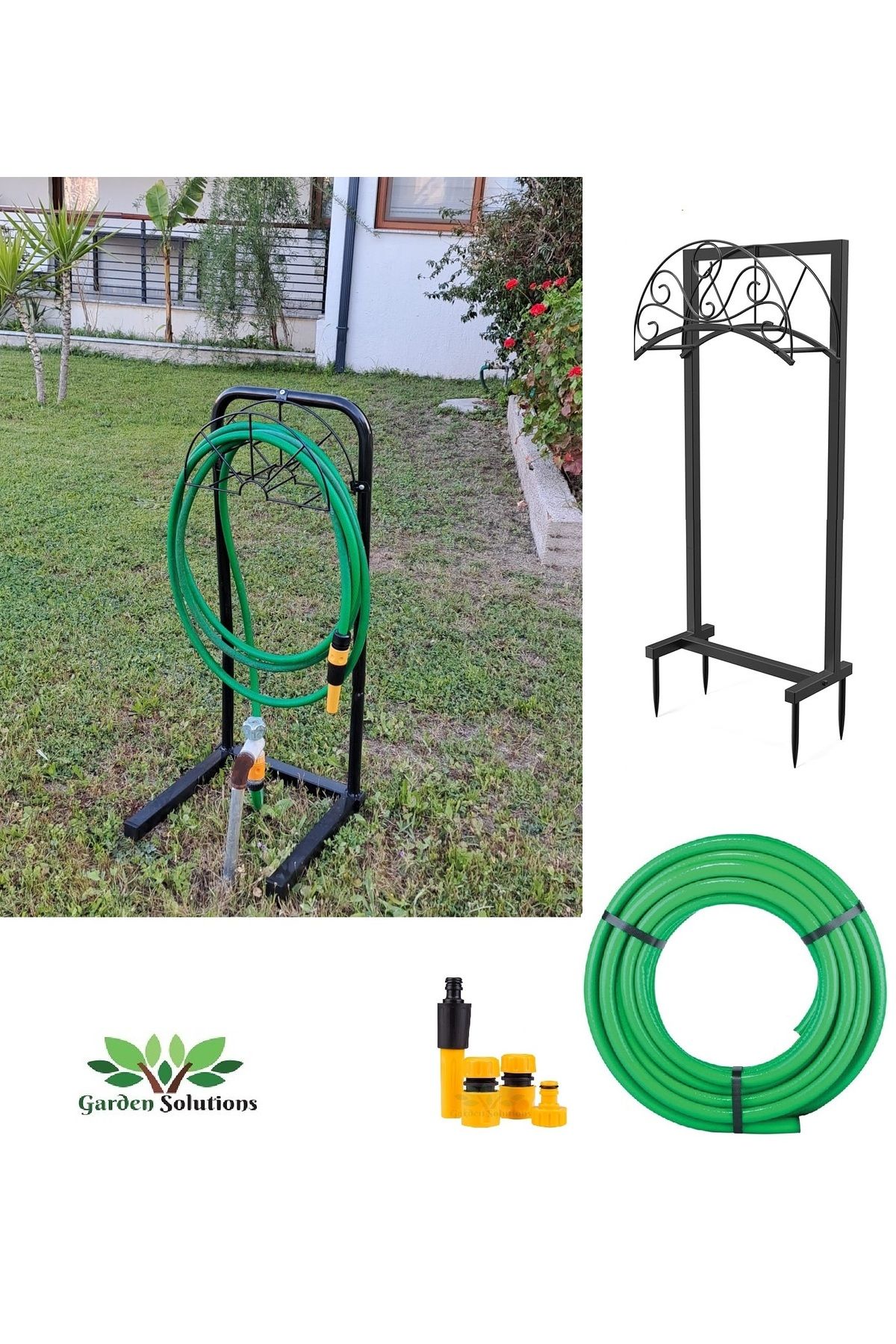 Depolife Hortum Toplama Aparatı Bahçe Su Hortumu Dolama Makarası Standlı Metal Hortum Dolama