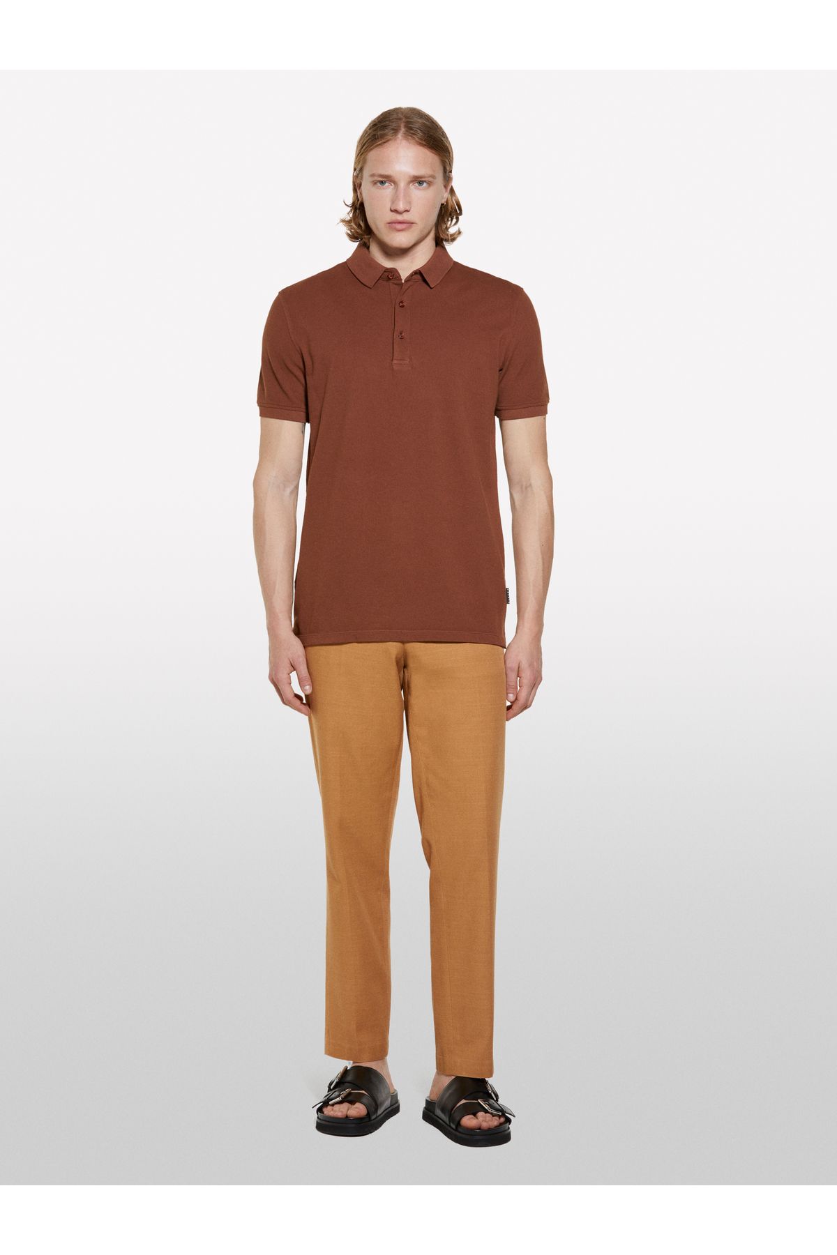 Sisley Erkek Kahverengi %100 Pamuk Regular Fit Polo T-Shirt