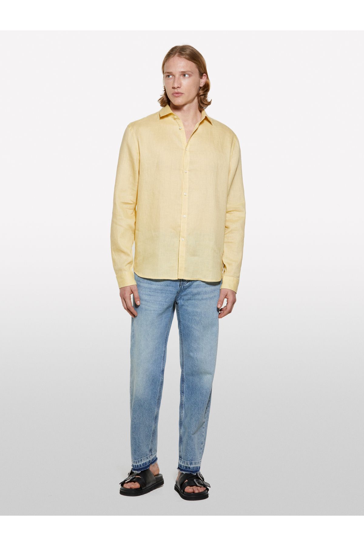 Sisley Erkek Soluk Turuncu %100 Keten Regular Fit Gömlek