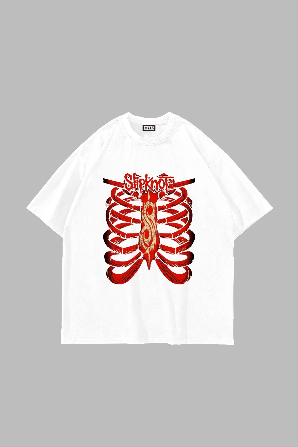 Sekizbiraltı Slipknot Red Baskılı Oversize Unisex Beyaz Tshirt