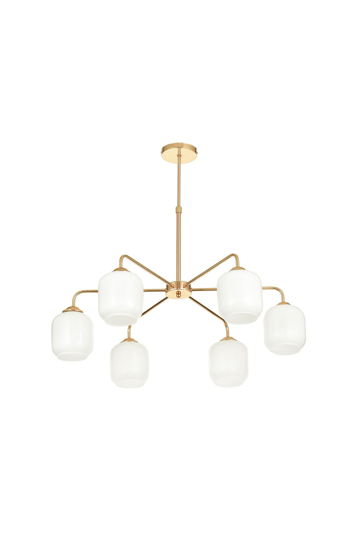 Avizemoda Siena 6 lı Beyaz Camlı Salon Oturma Odası Modern Sarkıt Avize - (Gold Kaplama)