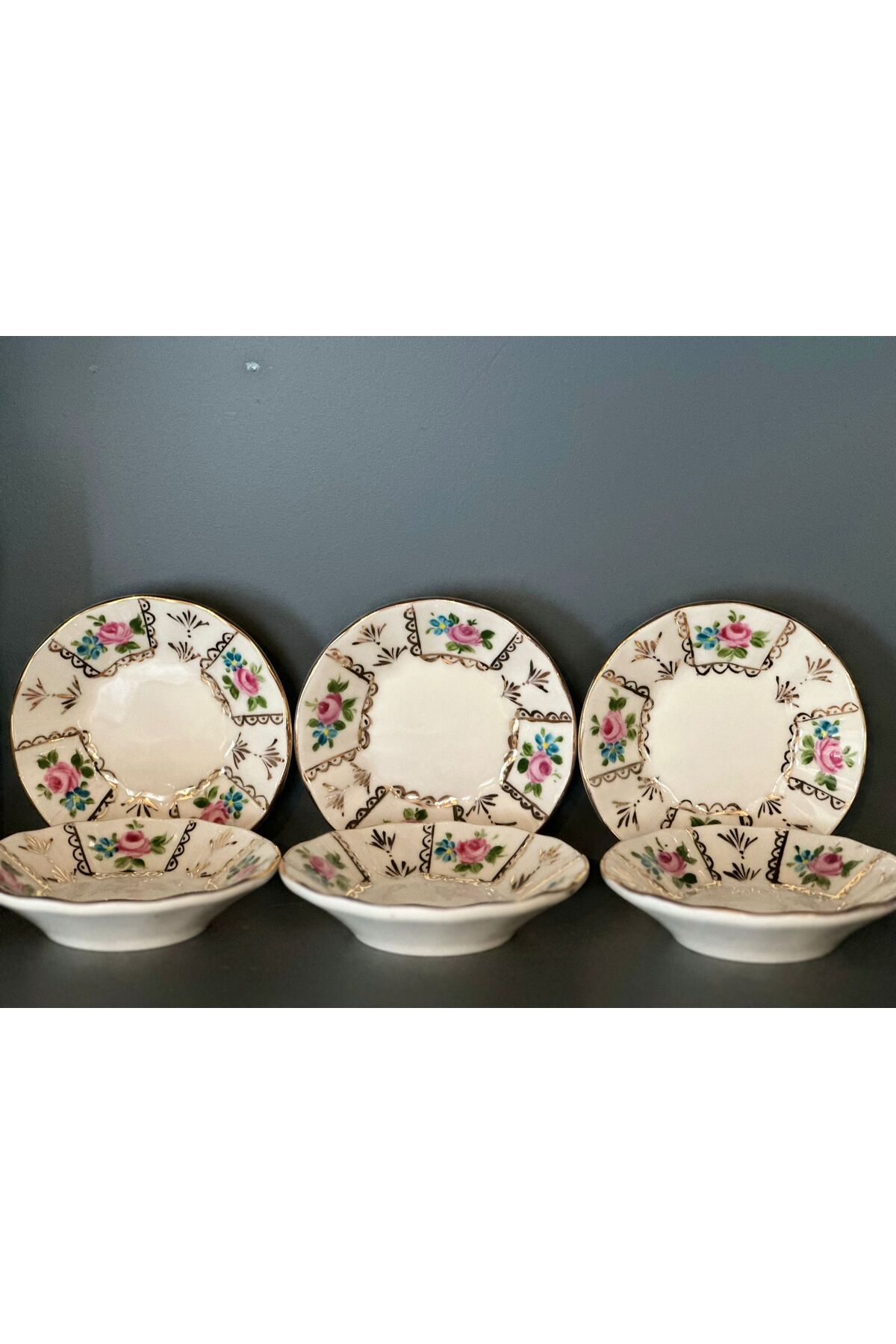 PORSELEN BUTİK el dekorlu cay tabak 6 lı beya