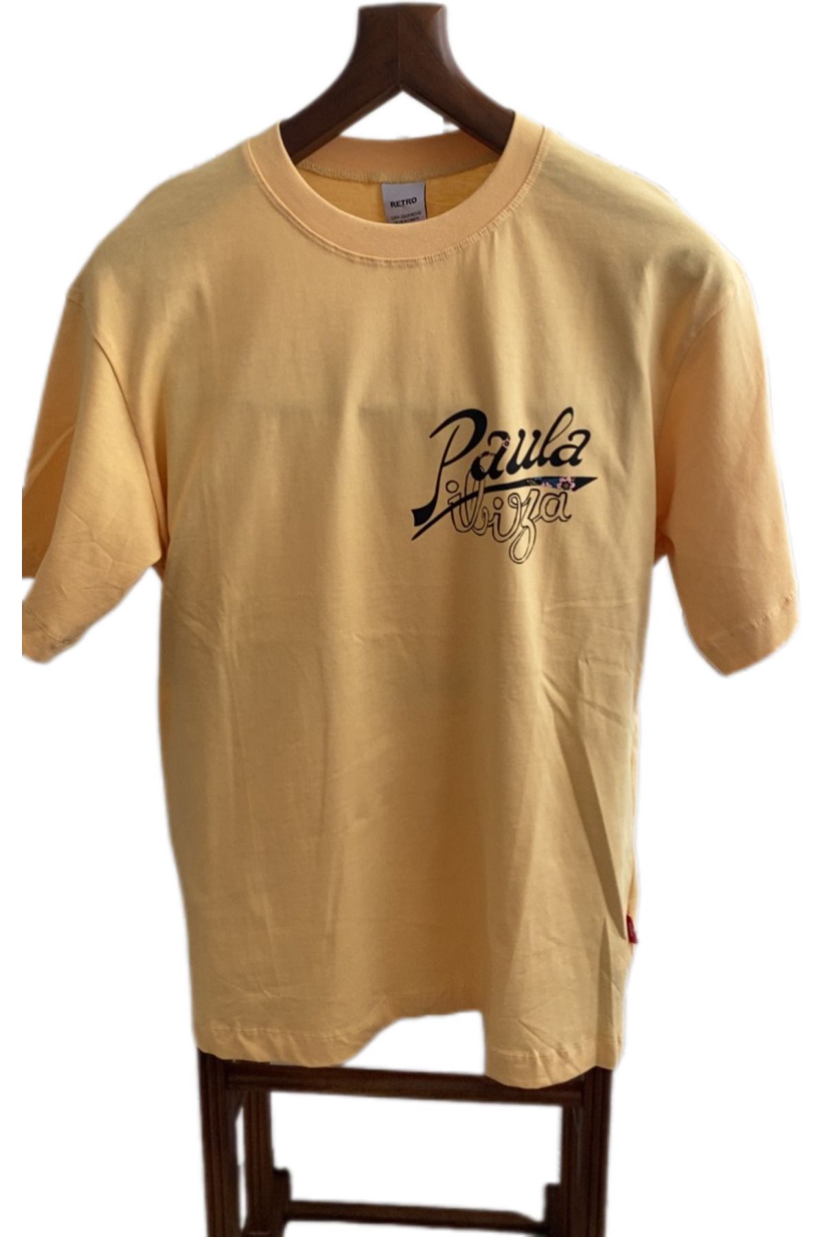 Retro T-shirt ön arka baskılı bisiklet yaka bol kesim