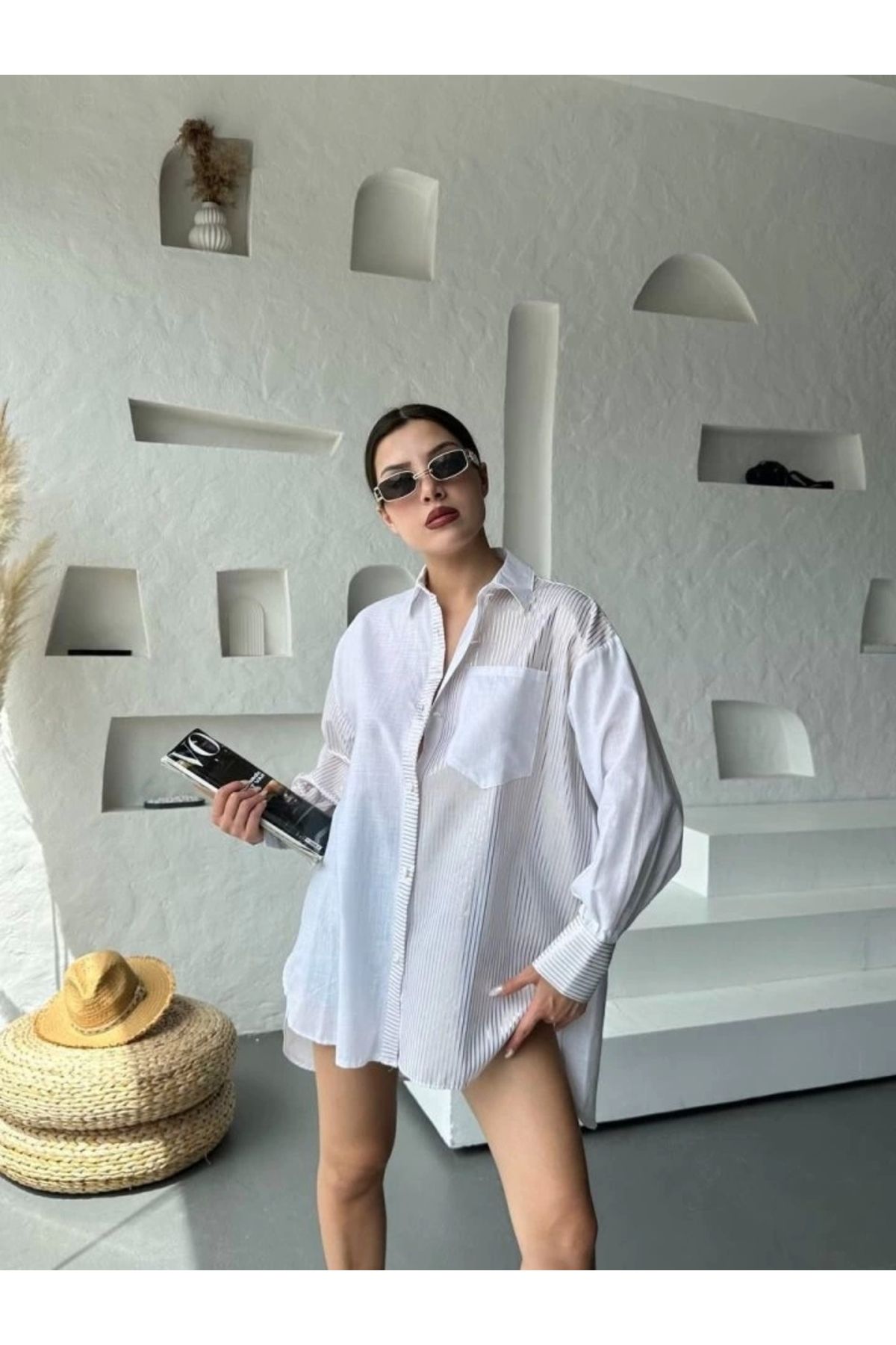 Butik Oversize Çizgili Gömlek