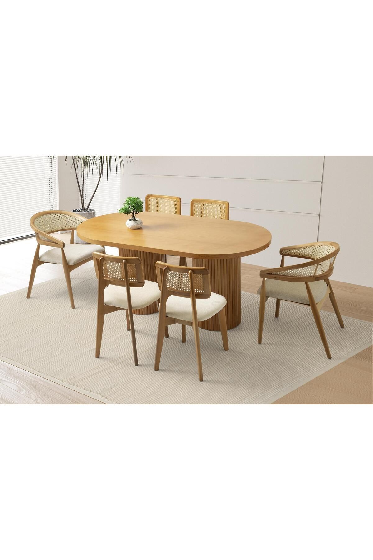 Levent Mobilya Aksesuar AZURA MASA, HAZEL&ZİON SANDALYE, NATURAL, 160x90