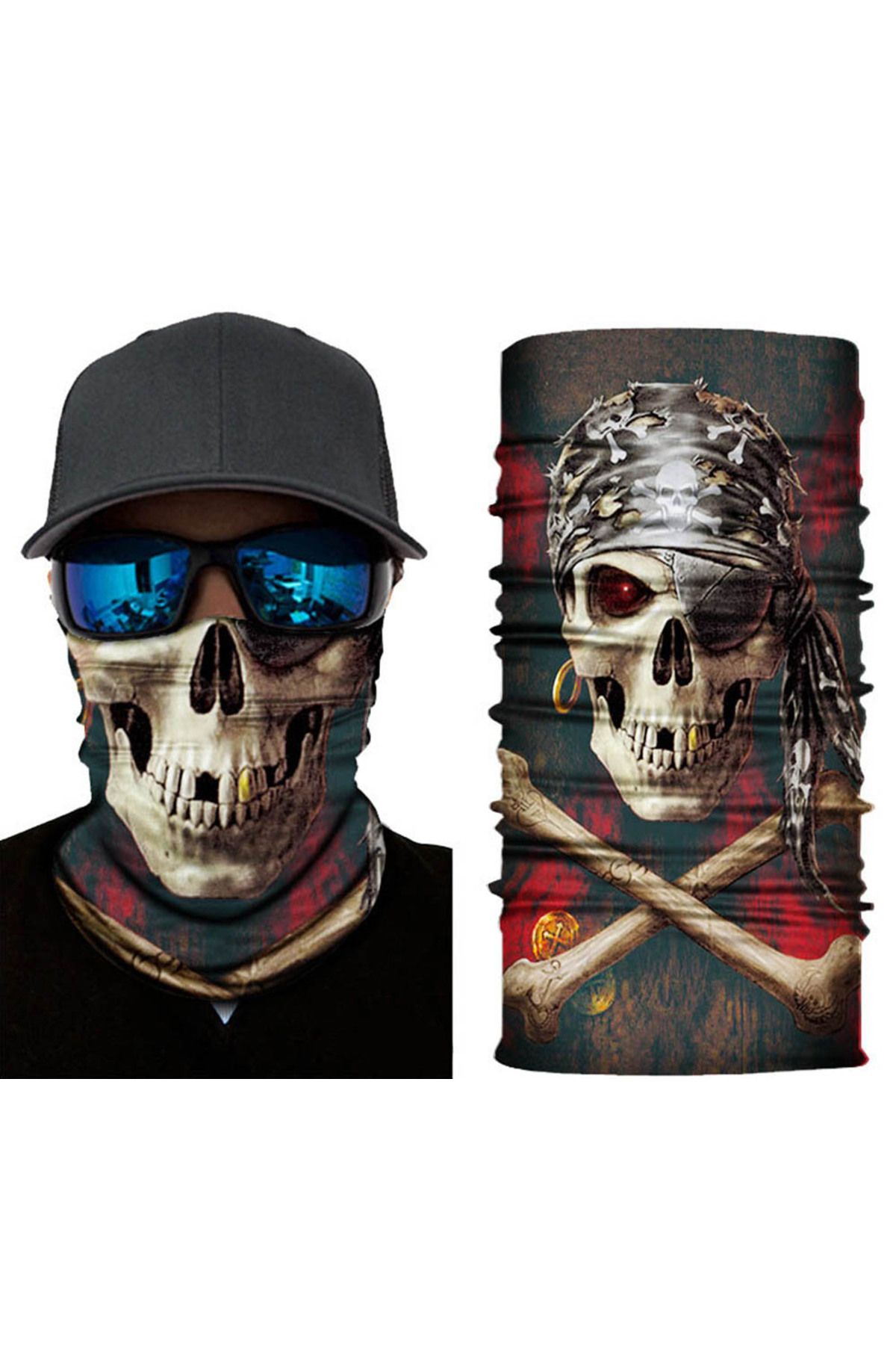 Skygo Siyah Renk Üzeri Likralı Korsan Kafatası Baskılı Baf Buff Bandana 30x48 cm