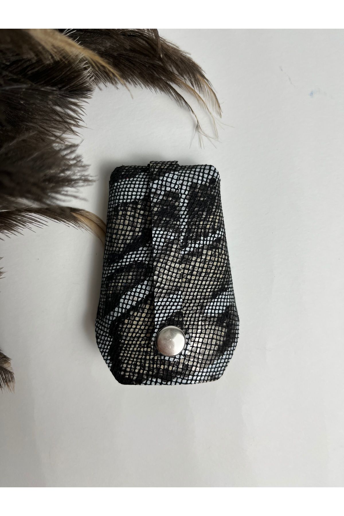 TROYDER Hakiki Deri Unisex Anahtarlık Siyah Yılan Desenli