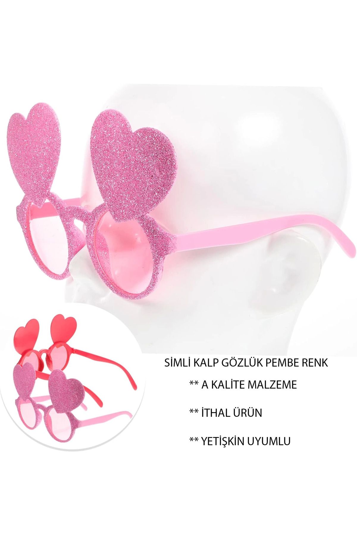 YNT İthalat Pembe Renk Sim İşlenmiş Kalp Figürlü Parti Gözlüğü