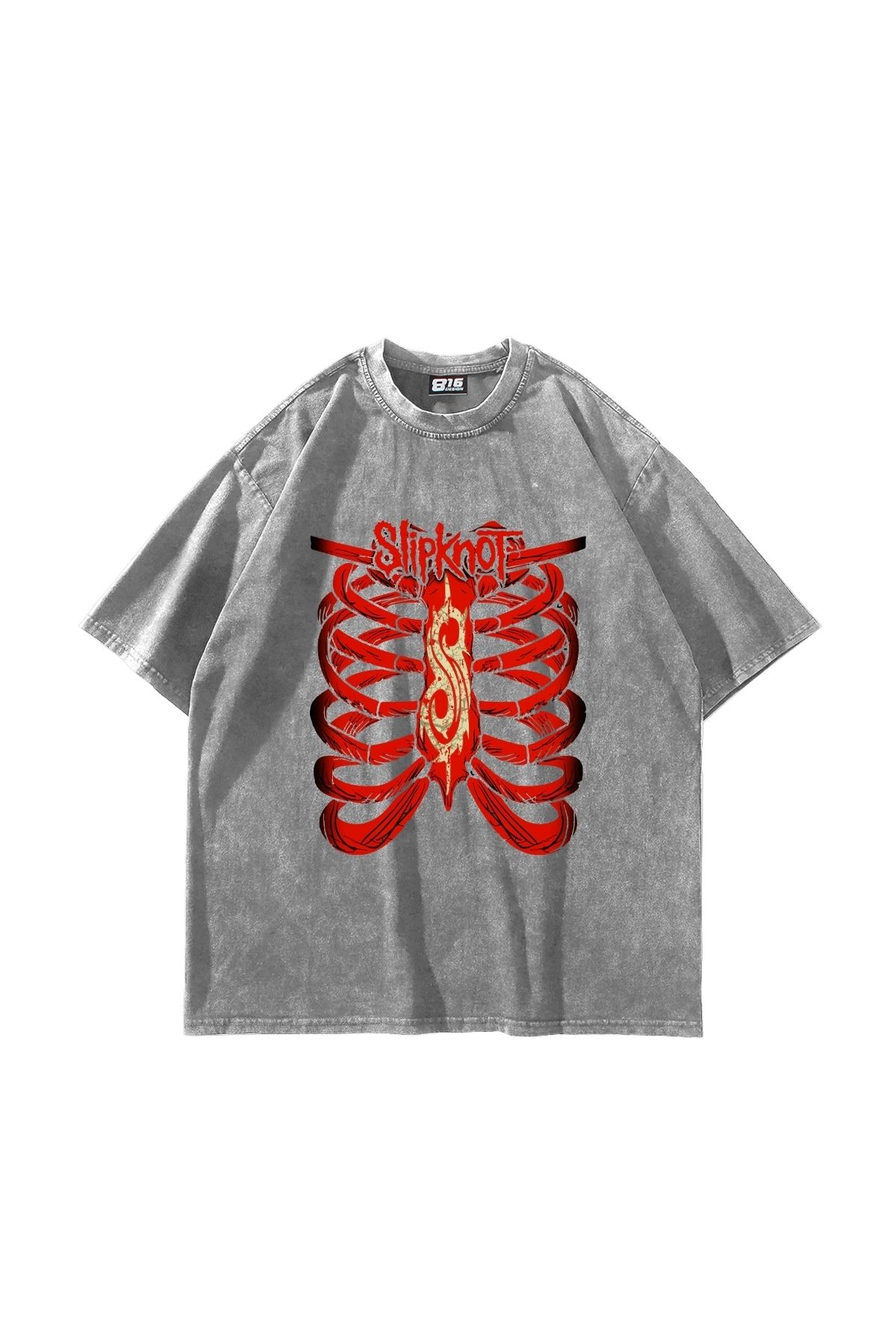 Sekizbiraltı Slipknot Red Baskılı Oversize Unisex Yıkamalı Beyaz Tshirt
